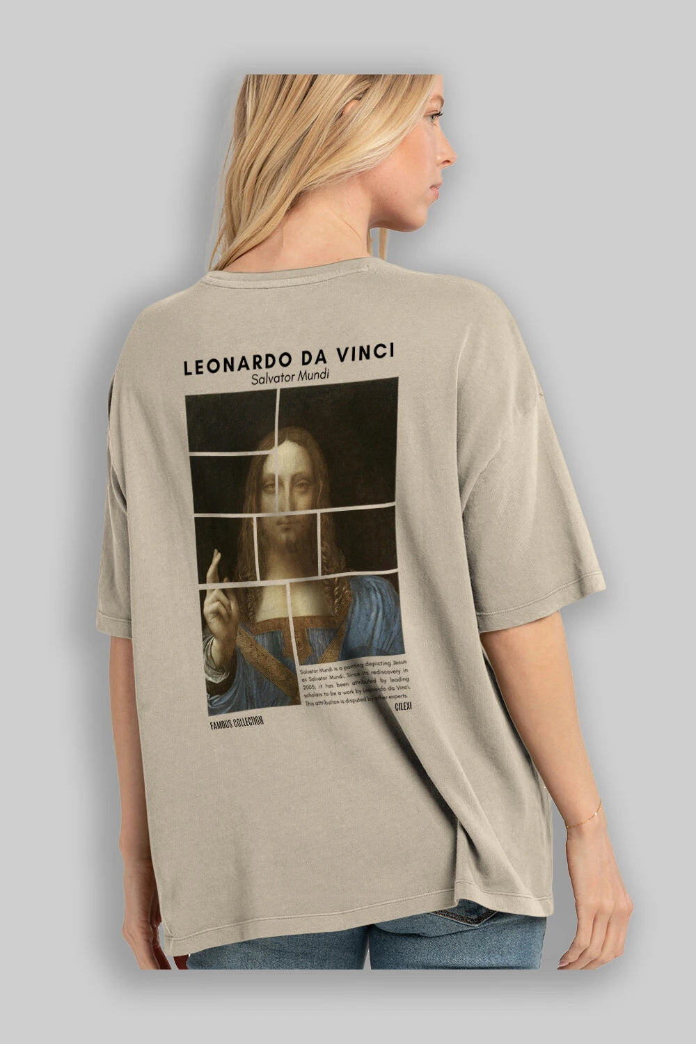 Salvador Mundi Arka Baskılı Oversize t-shirt Erkek Kadın Bisiklet Yaka Pamuk tişort