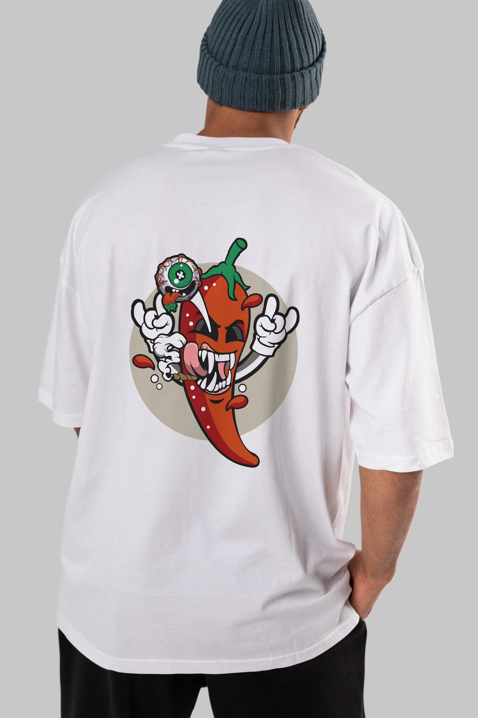 Chili Monster Arka Baskılı Oversize t-shirt Erkek Kadın Unisex %100 Pamuk tişort