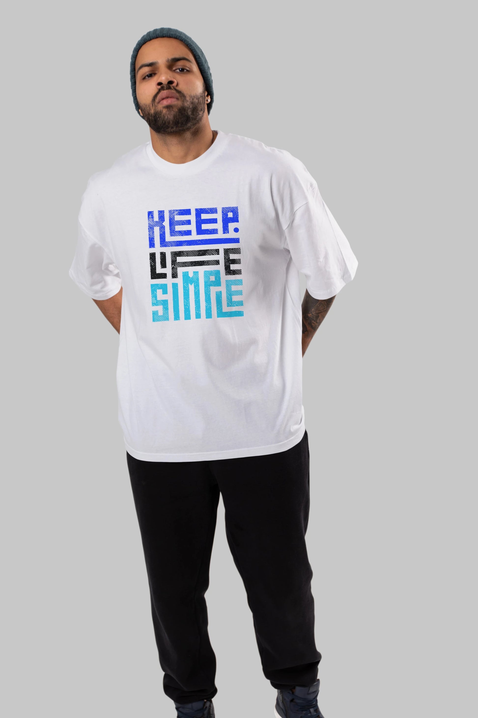 Keep Life Simple Yazılı Ön Baskılı Oversize t-shirt Erkek Kadın Unisex