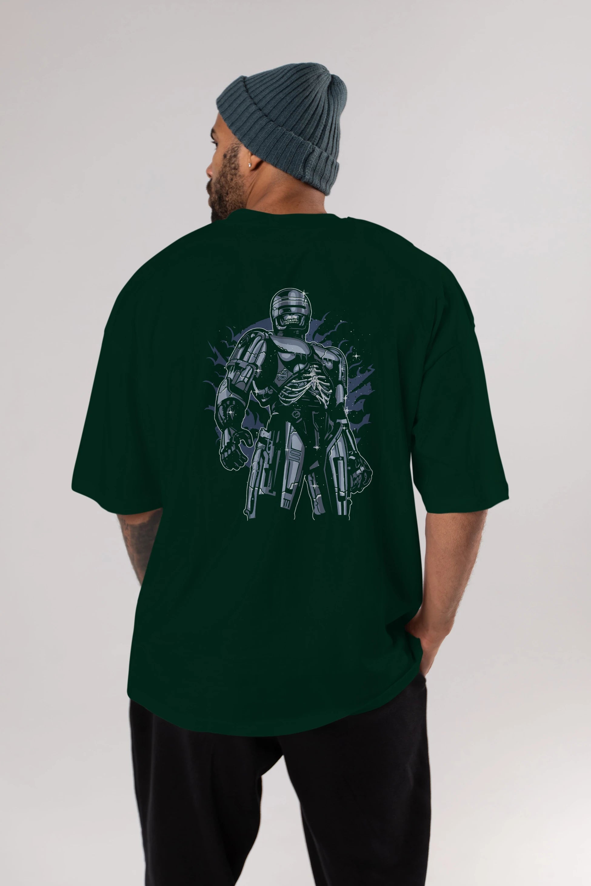Roboskull Arka Baskılı Oversize t-shirt Erkek Kadın Unisex %100 Pamuk