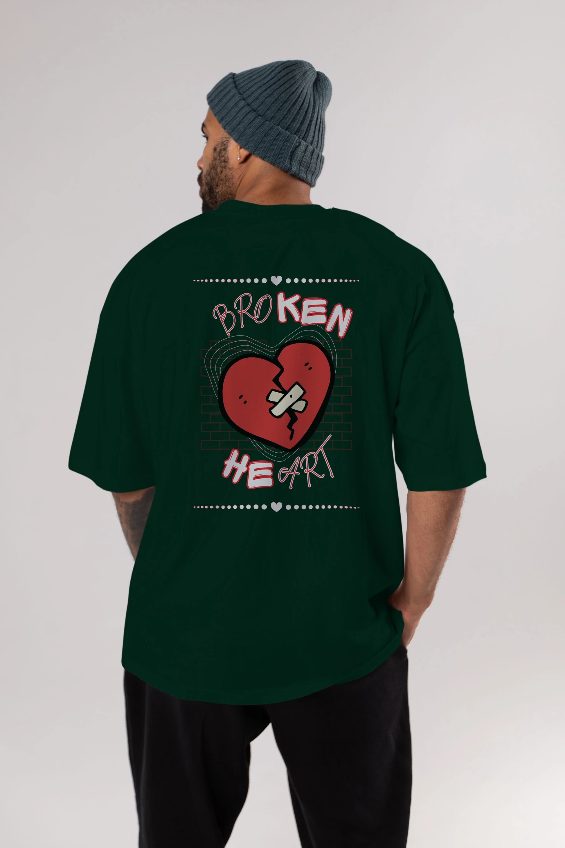 Broken Heart Yazılı Arka Baskılı Oversize t-shirt Erkek Kadın Unisex