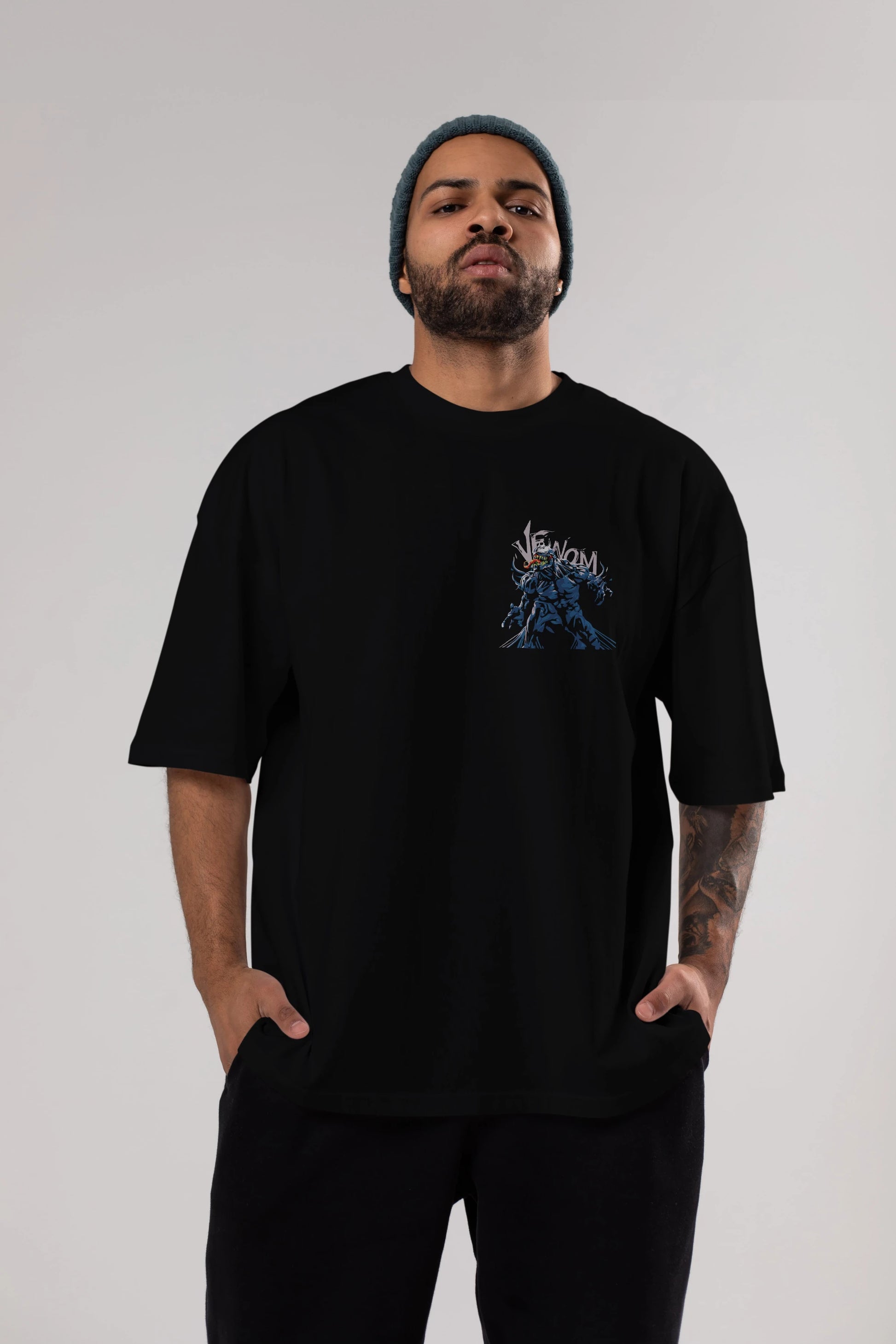 Venom (8) Ön Sol Baskılı Oversize t-shirt Erkek Kadın Unisex %100 Pamuk Bisiklet Yaka tişort