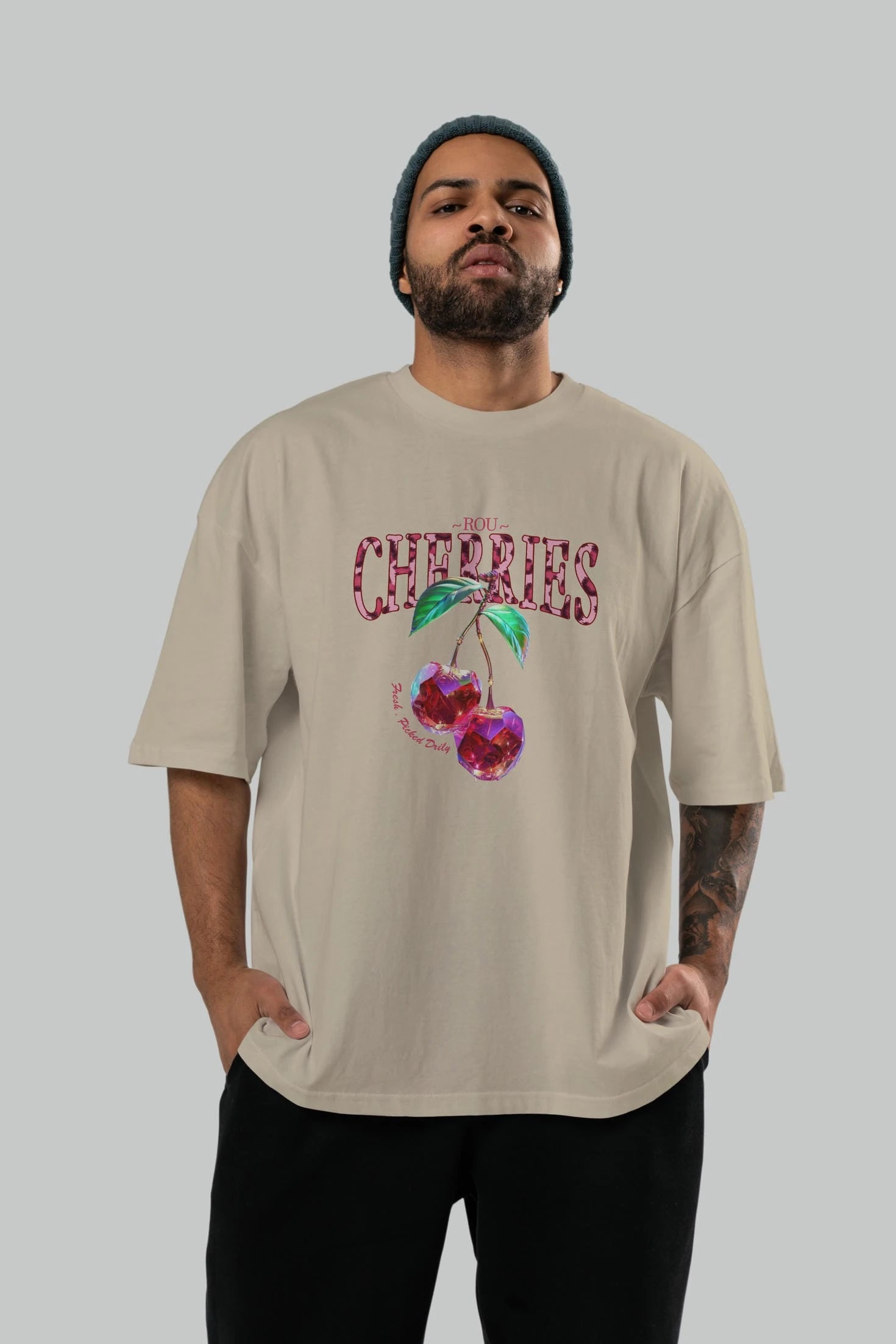 Cherry Cherries 4 Ön Baskılı Oversize t-shirt Erkek Kadın Pamuk Bisiklet Yaka tişort
