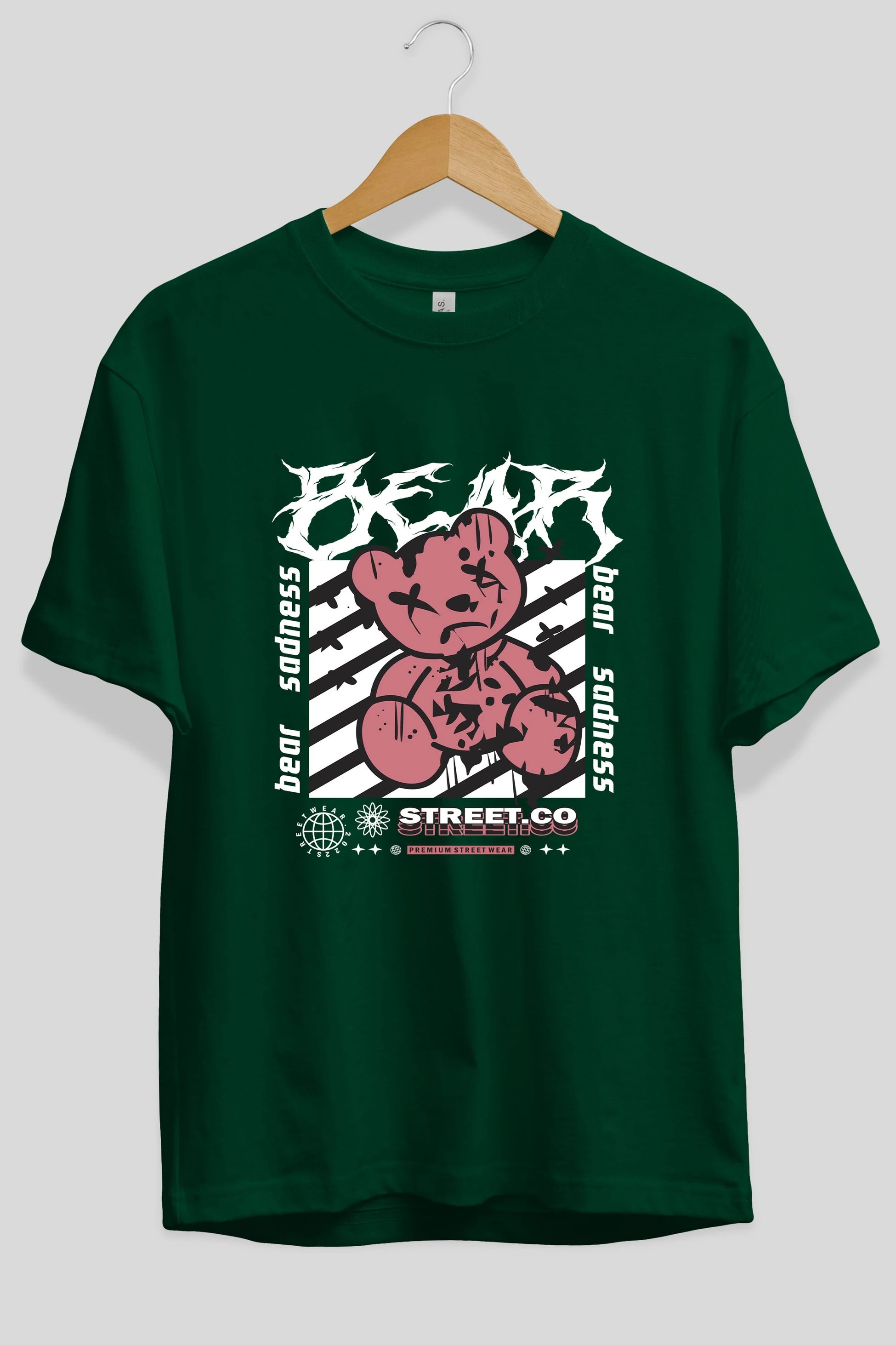 Bear Sadness Ön Baskılı Oversize t-shirt Erkek Kadın Unisex