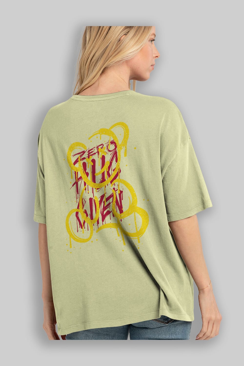 Zero Hug Bear Arka Baskılı Oversize t-shirt Erkek Kadın Unisex