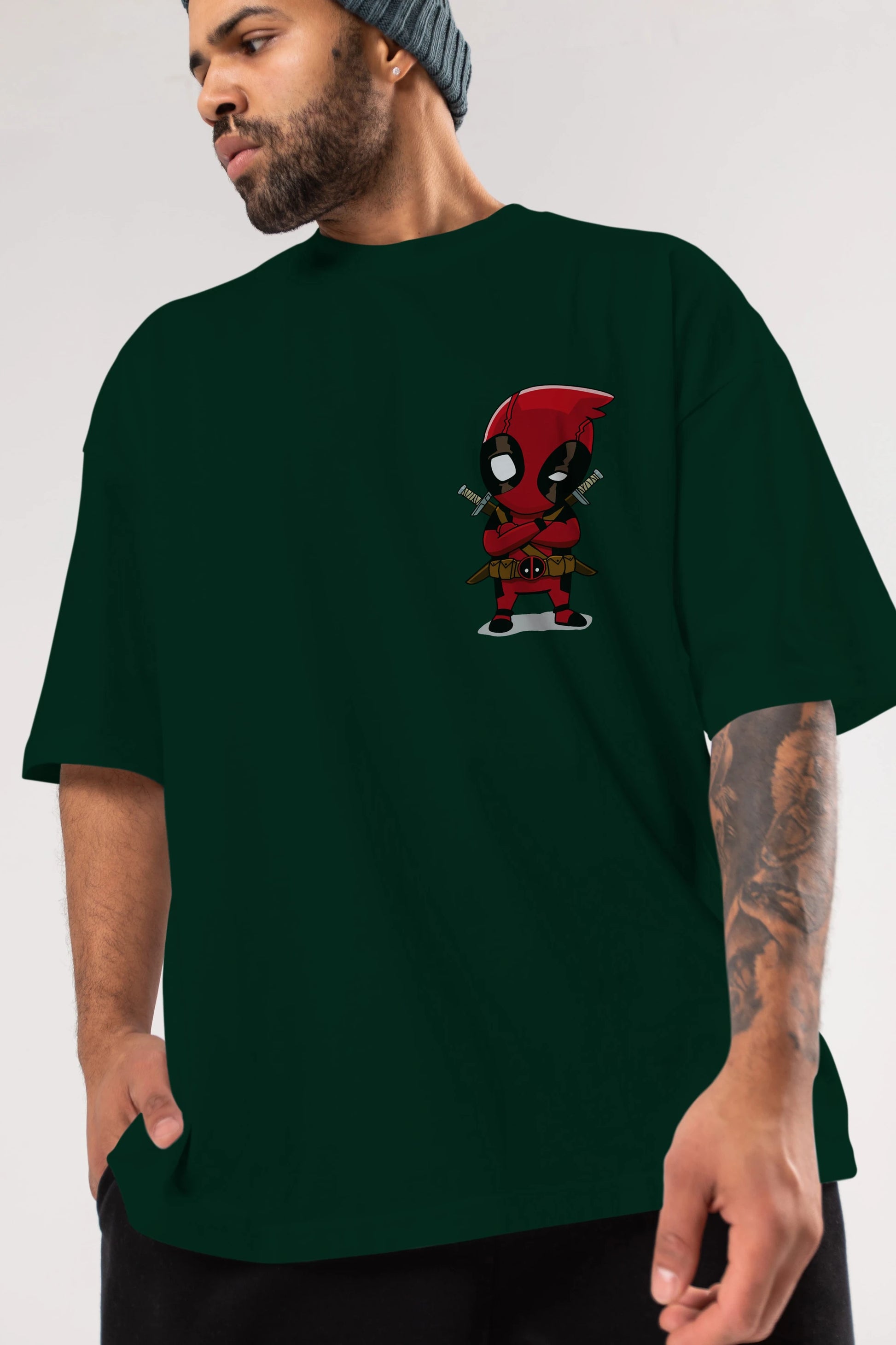 Deadpool (19) Ön Sol Baskılı Oversize t-shirt Erkek Kadın Unisex %100 Pamuk Bisiklet Yaka tişort