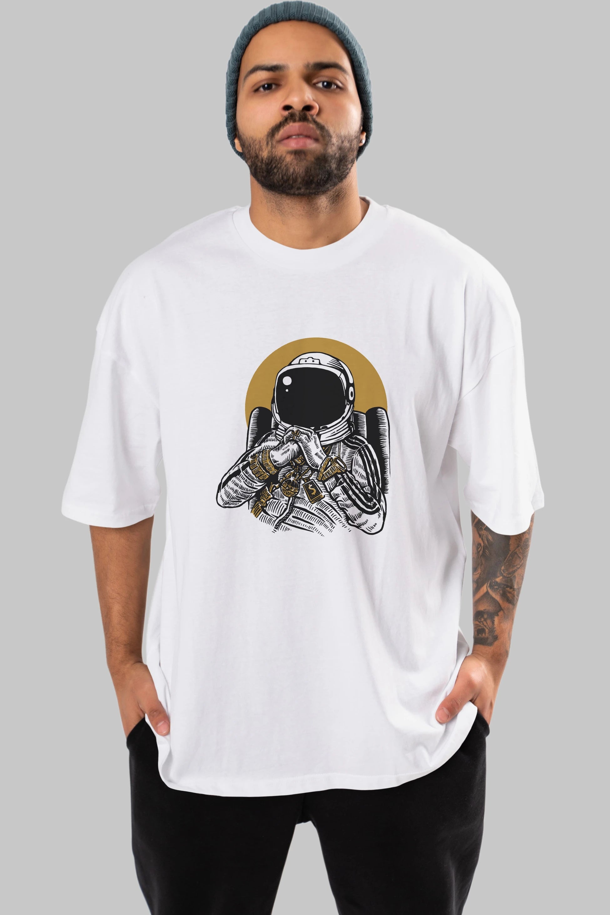Space Dee Jay Ön Baskılı Oversize t-shirt Erkek Kadın Unisex %100 Pamuk tişort