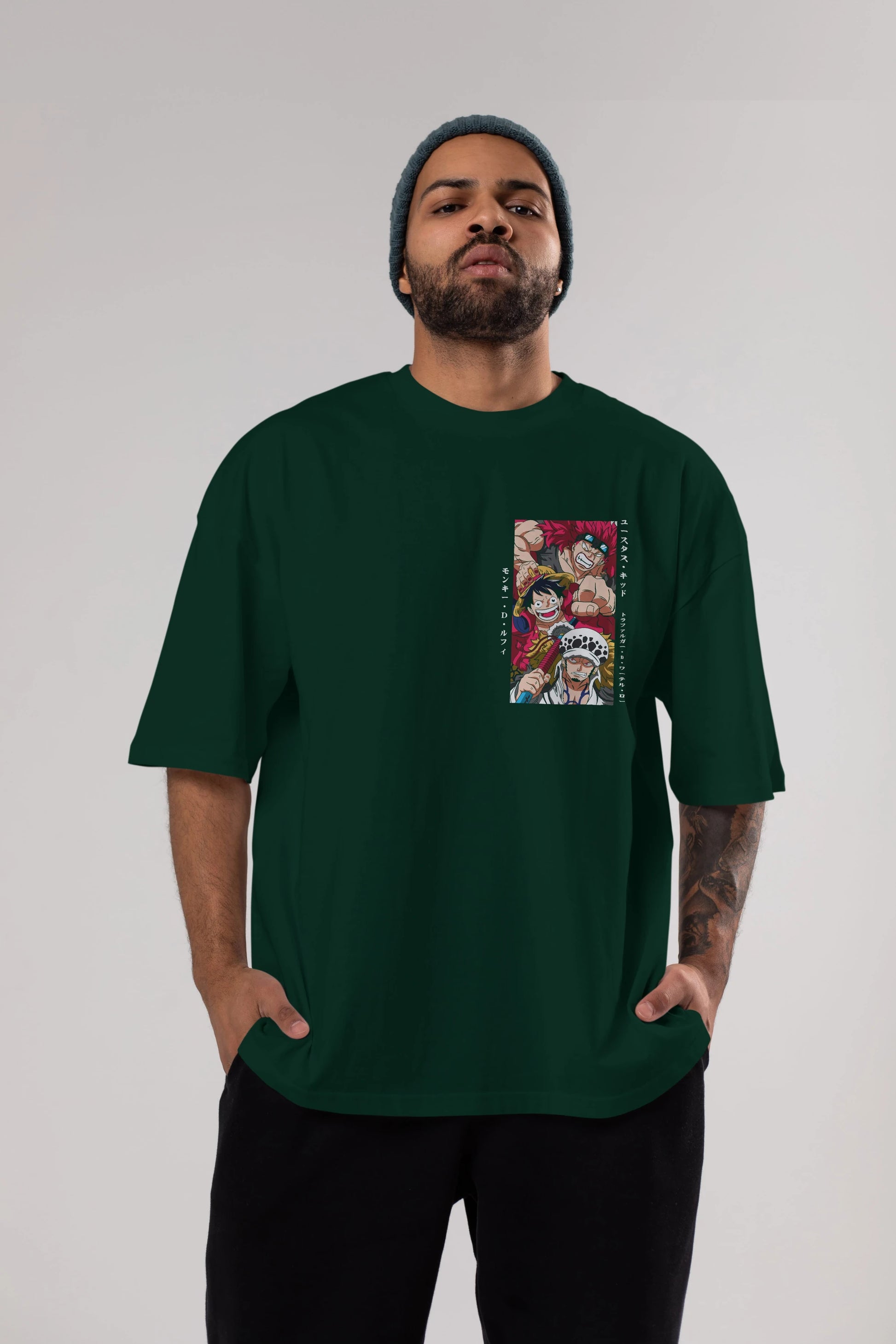 SUPER NOVAS one piece Ön Sol Baskılı Oversize t-shirt Erkek Kadın Unisex %100 Pamuk Bisiklet Yaka tişort