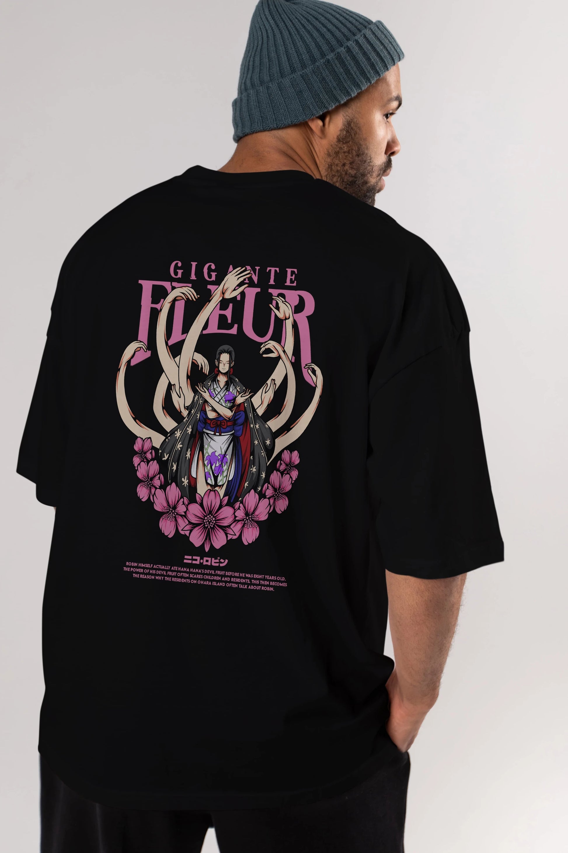 Gigante Fleur Anime Arka Baskılı Oversize t-shirt Erkek Kadın Unisex