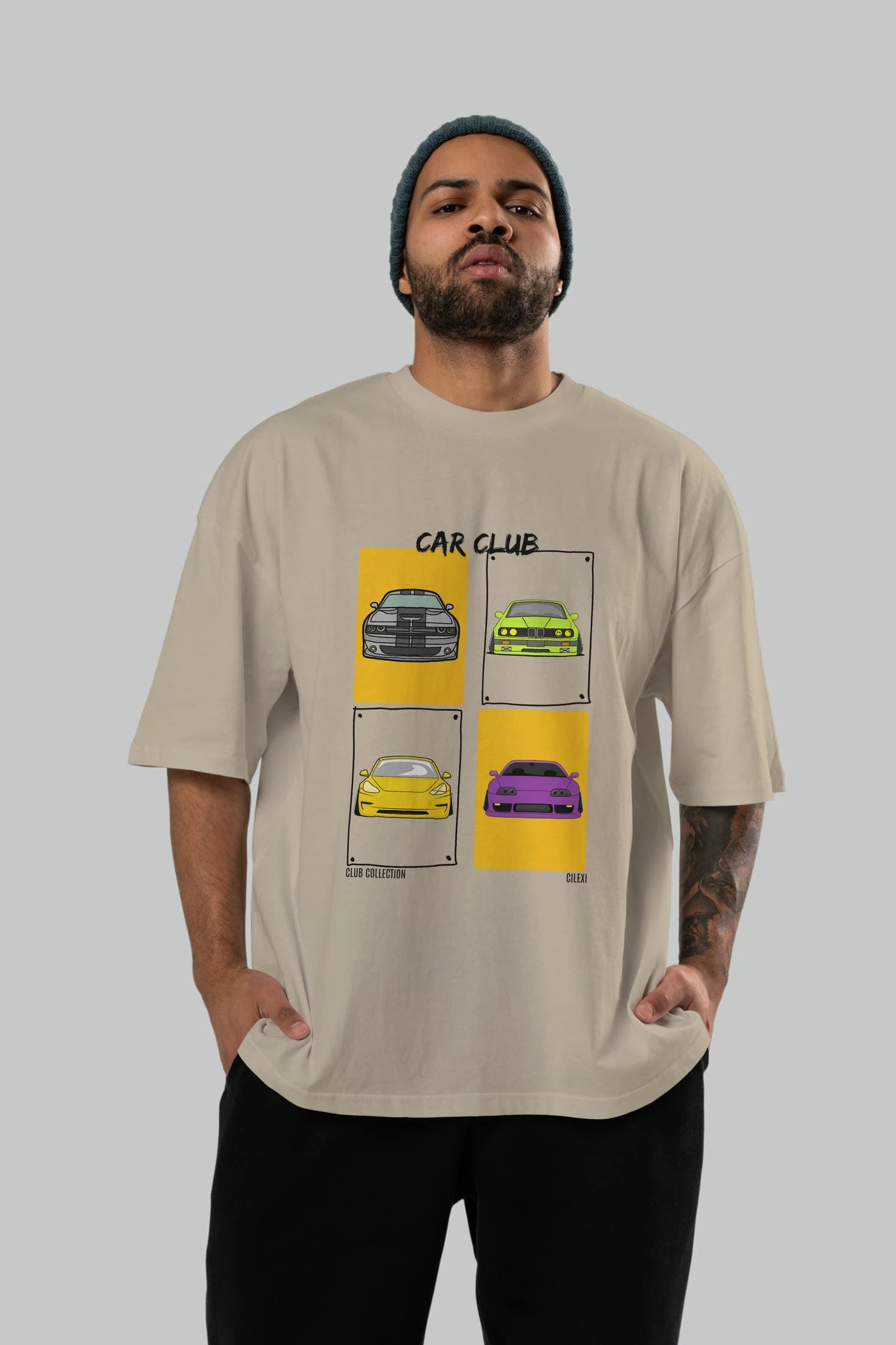 Car Club ön Baskılı Oversize t-shirt Erkek Kadın %100 Pamuk Bisiklet Yaka tişort