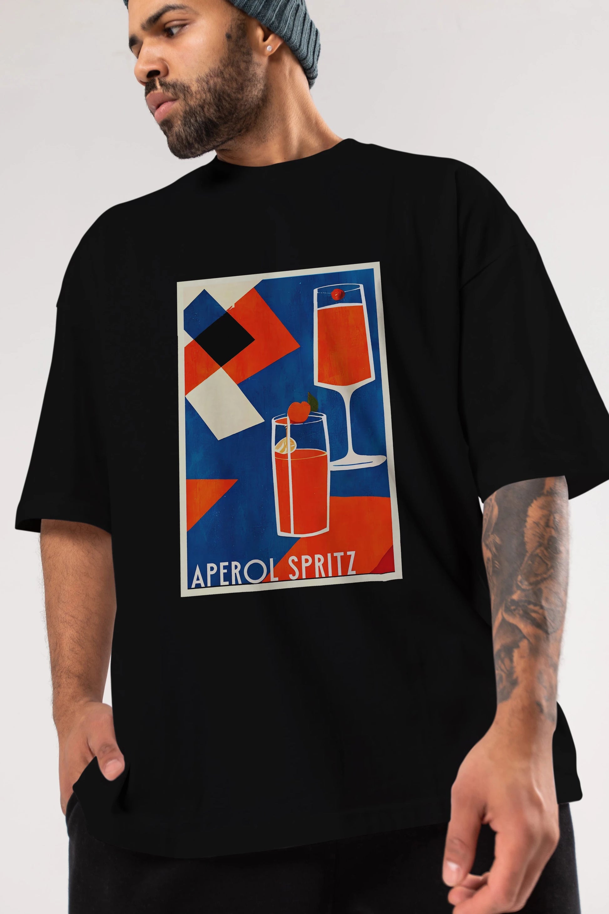 Aperol Spritz 4 Ön Baskılı Oversize t-shirt Erkek Kadın Unisex %100 Pamuk Bisiklet Yaka tişort