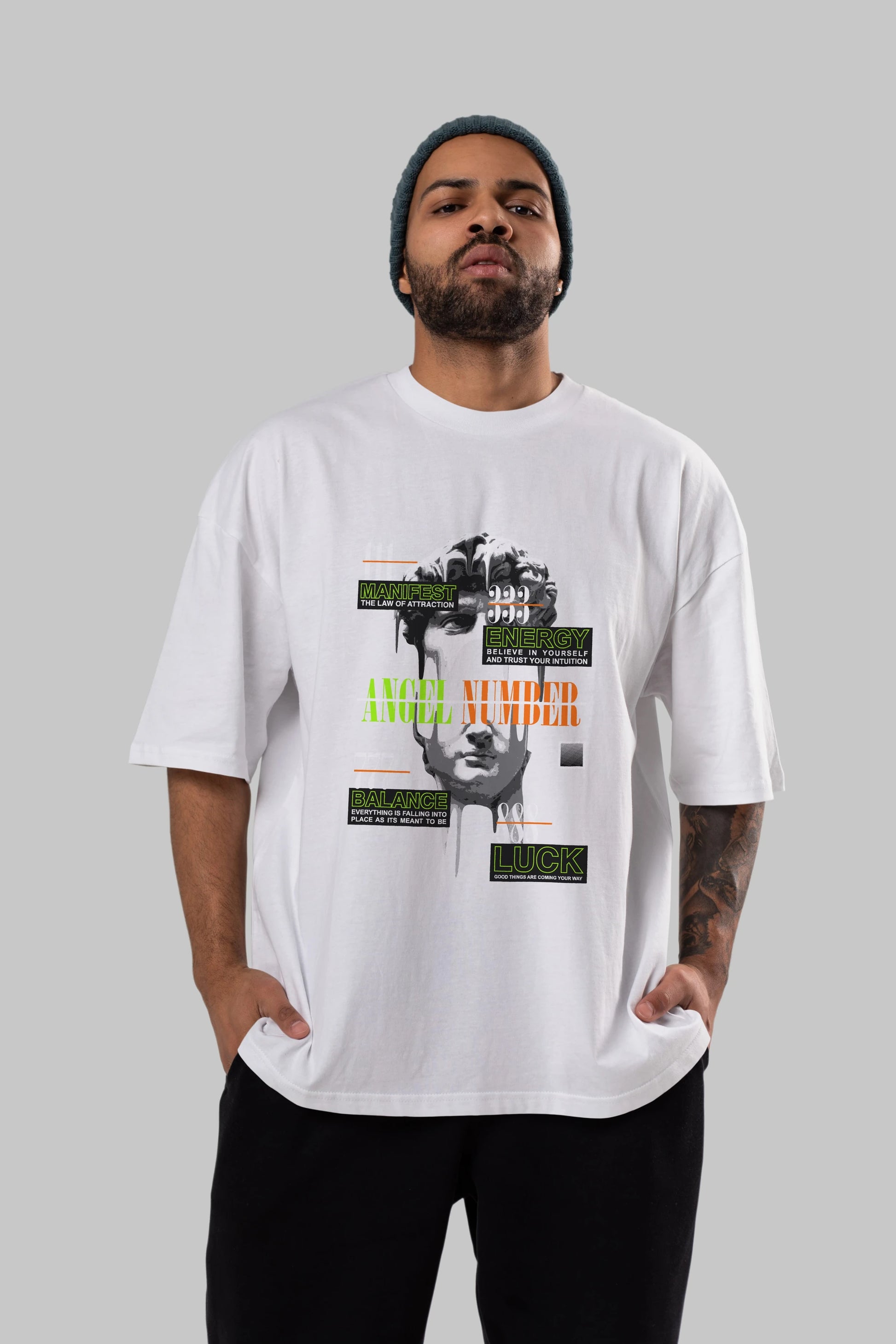 Angel Number Ön Baskılı Oversize t-shirt Erkek Kadın Unisex