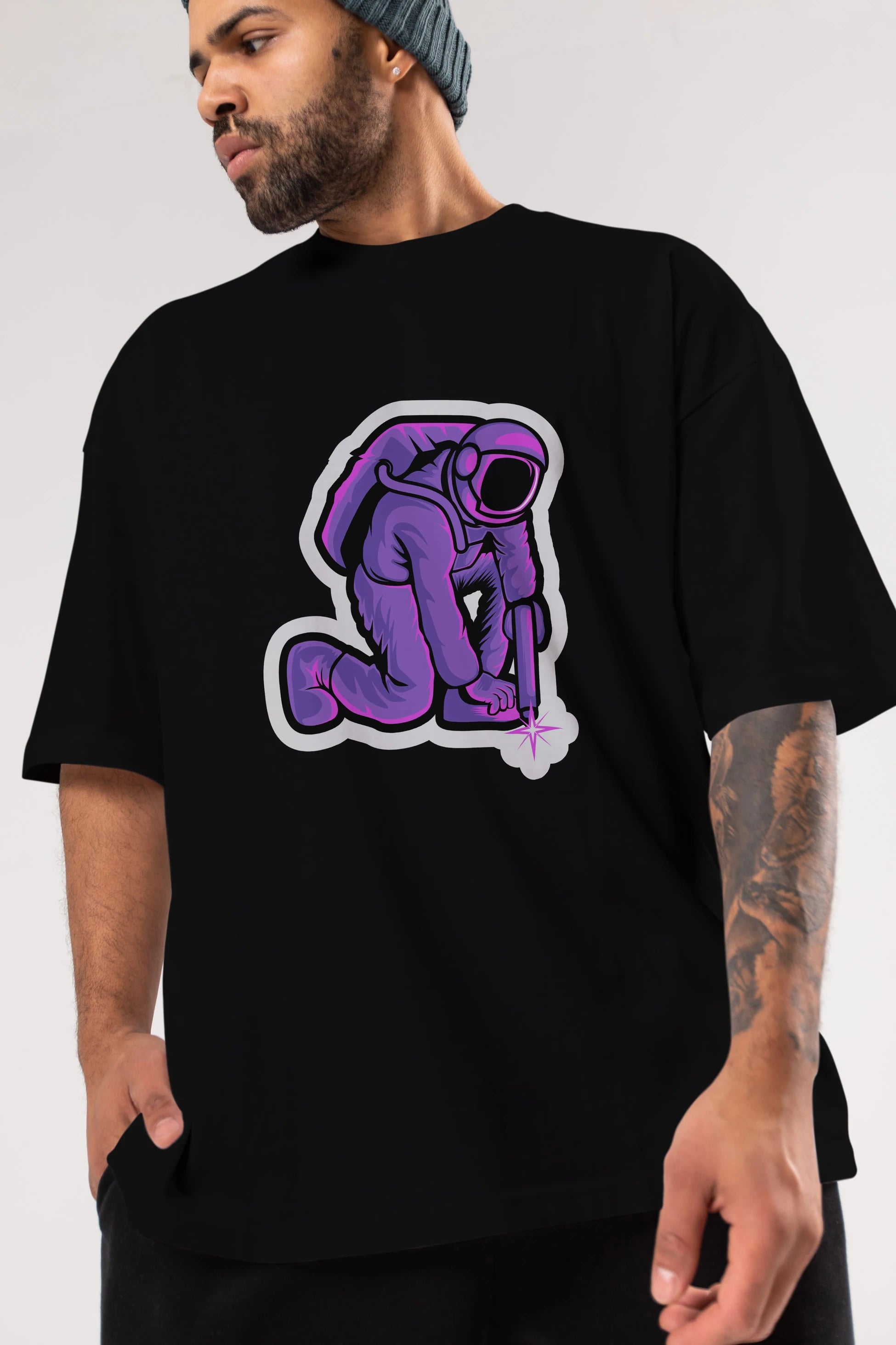 Welding in Space Sticker Ön Baskılı Oversize t-shirt Erkek Kadın Unisex