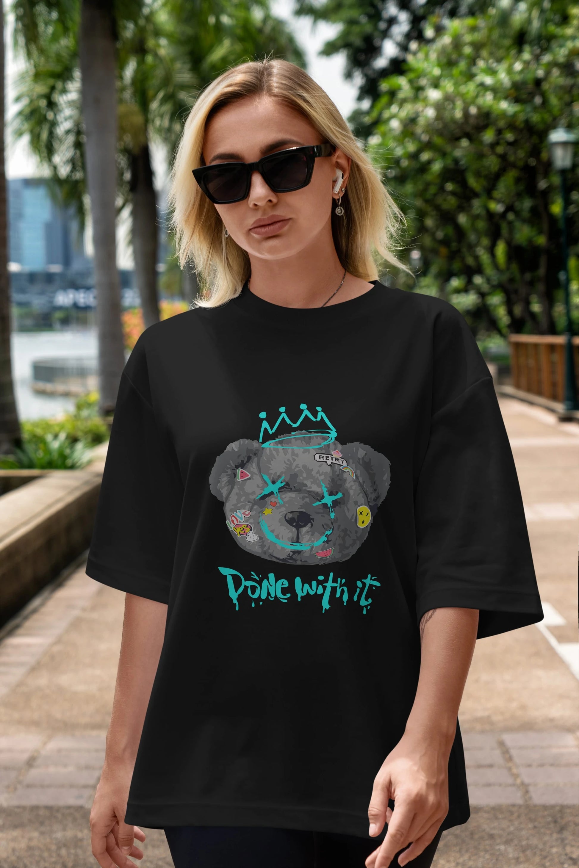 Done With it Bear Ön Baskılı Oversize t-shirt Erkek Kadın Unisex