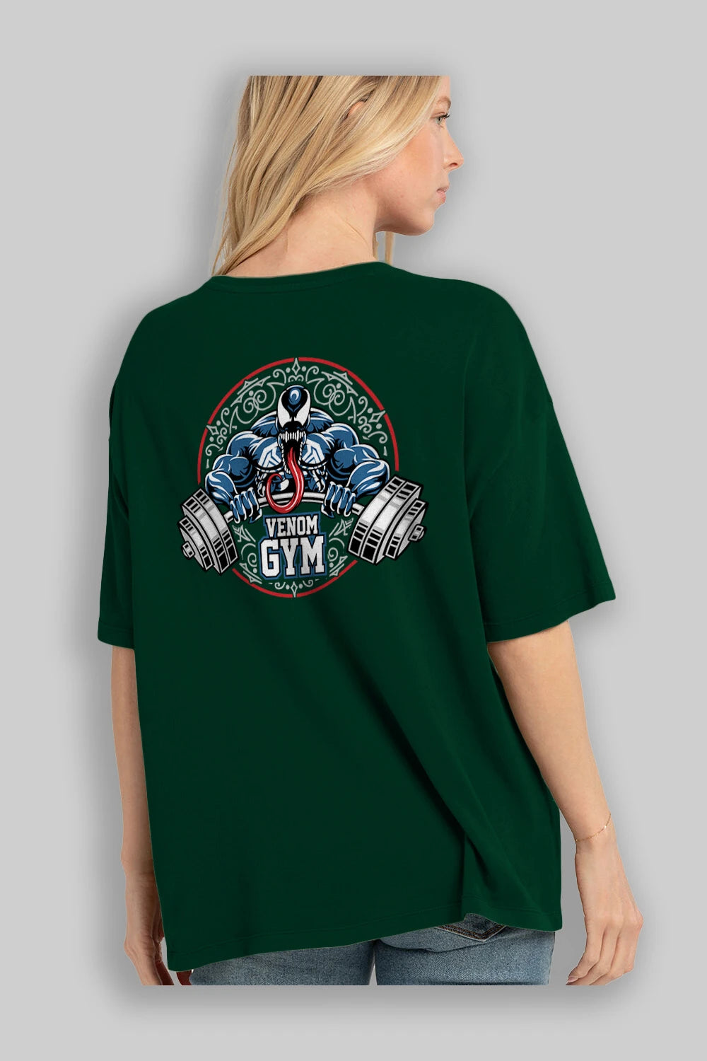 Venom GYM Arka Baskılı Oversize t-shirt Erkek Kadın Unisex %100 Pamuk Bisiklet Yaka tişort