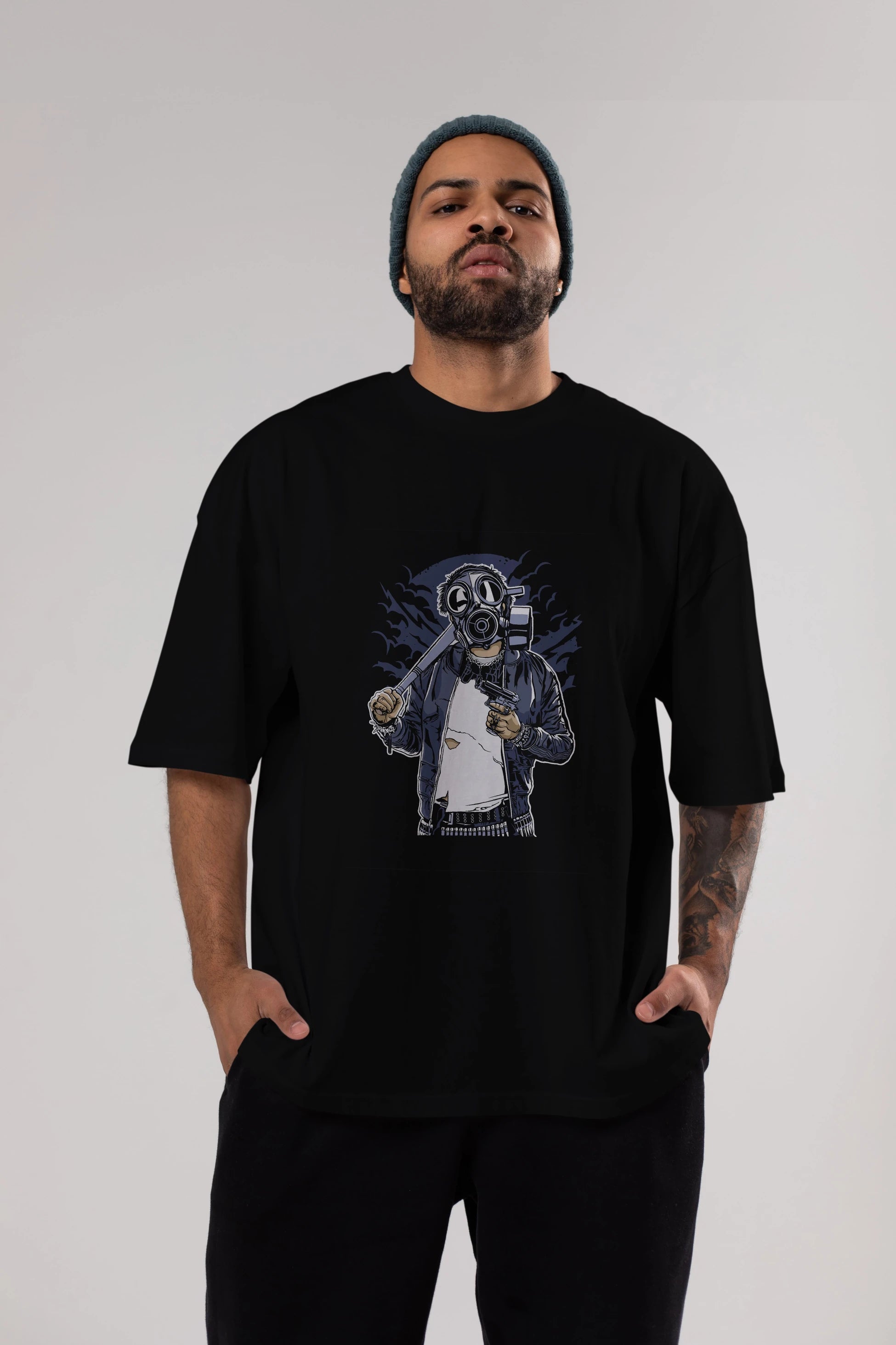 Gasmask Bastard Ön Baskılı Oversize t-shirt Erkek Kadın Unisex %100 Pamuk tişort