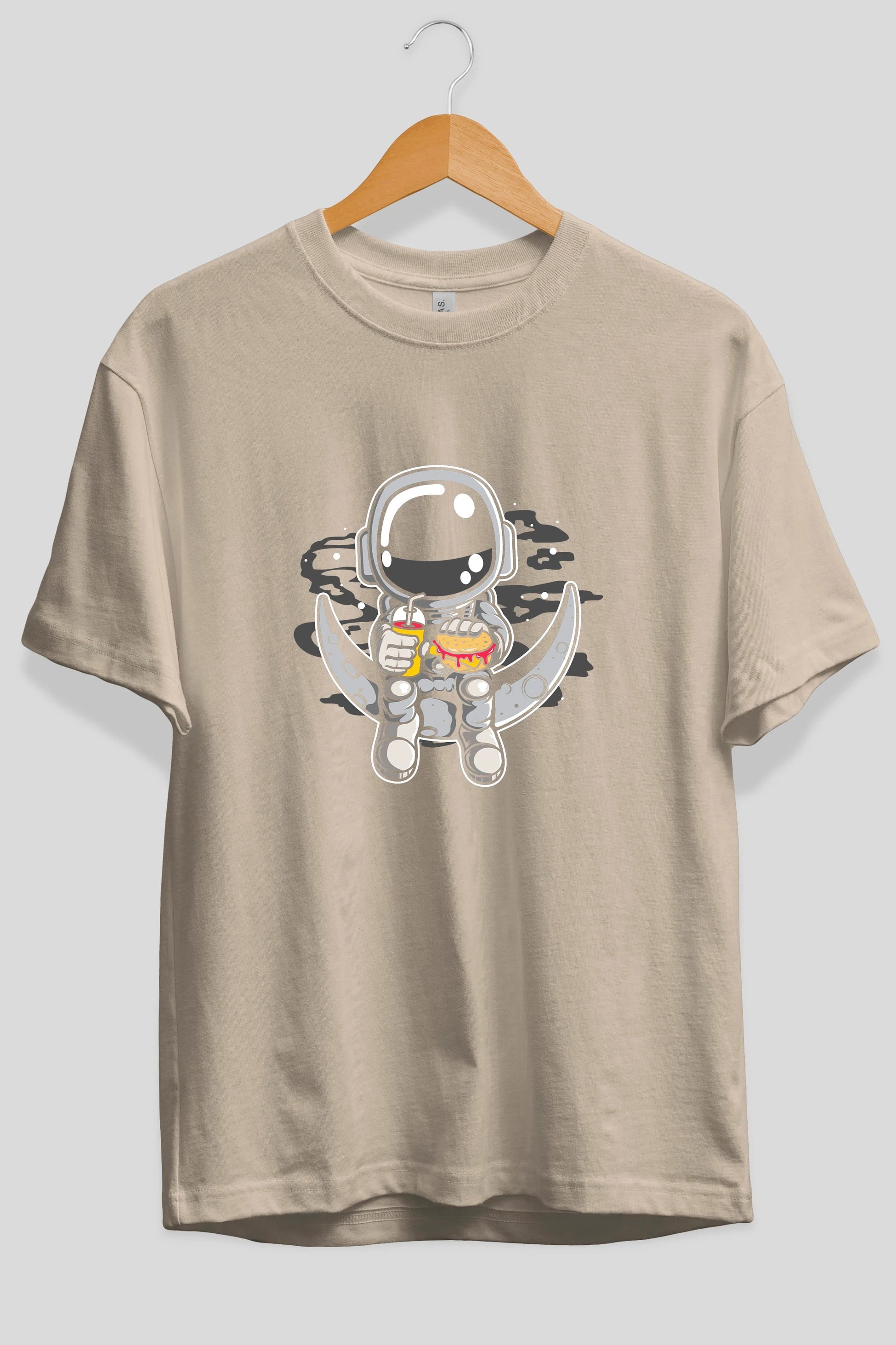 Astronaut Crescent Ön Baskılı Oversize t-shirt Erkek Kadın Unisex