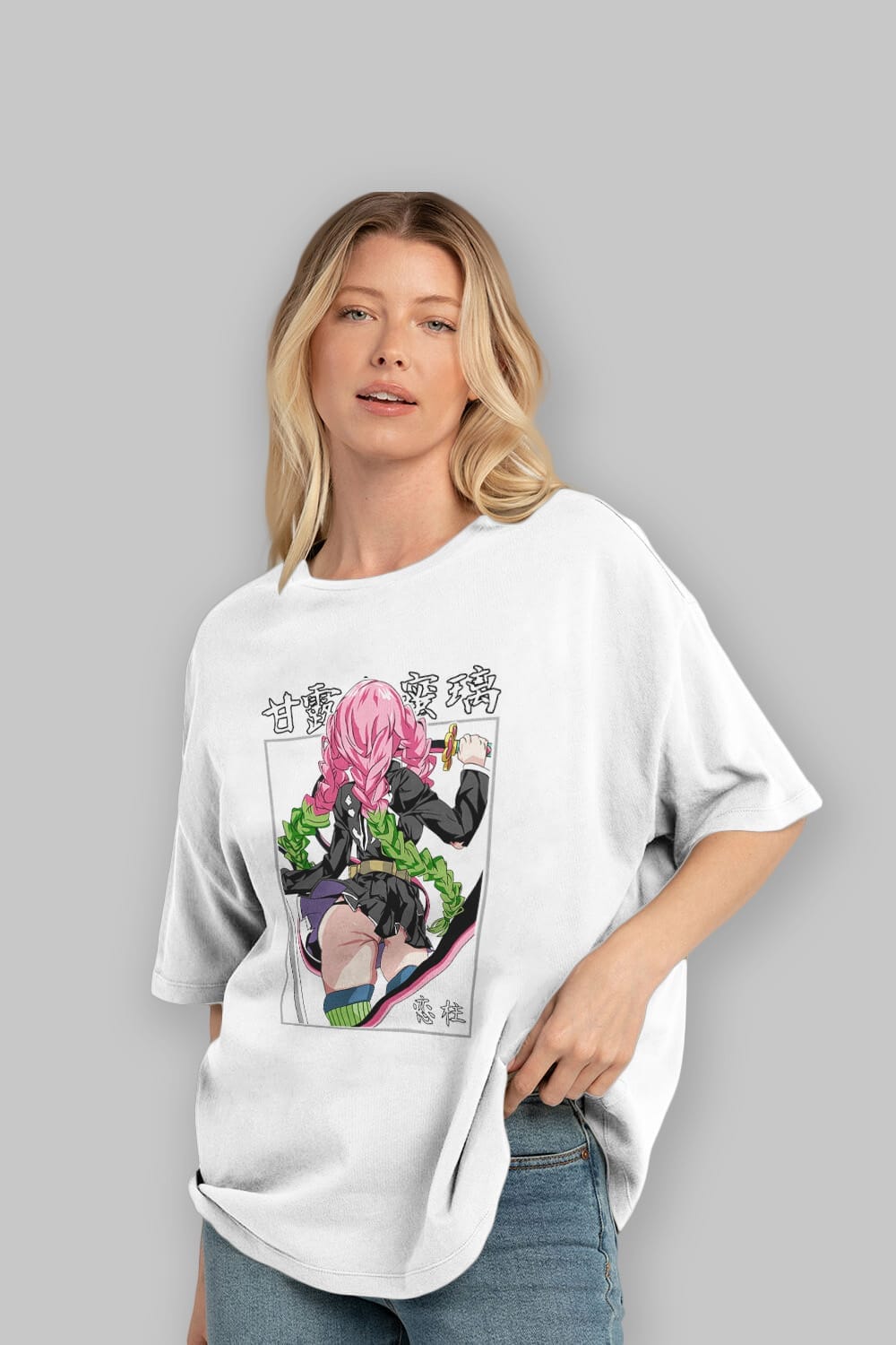 Mitsuri DEMONSLAYER Anime Ön Baskılı Oversize t-shirt %100 pamuk Erkek Kadın Unisex