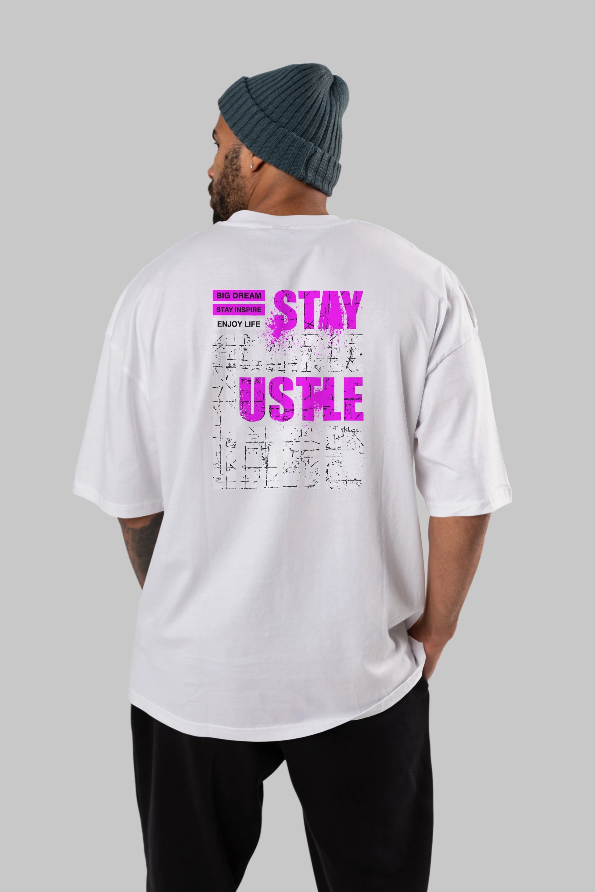 Stay Hustle Arka Baskılı Oversize t-shirt Erkek Kadın Unisex