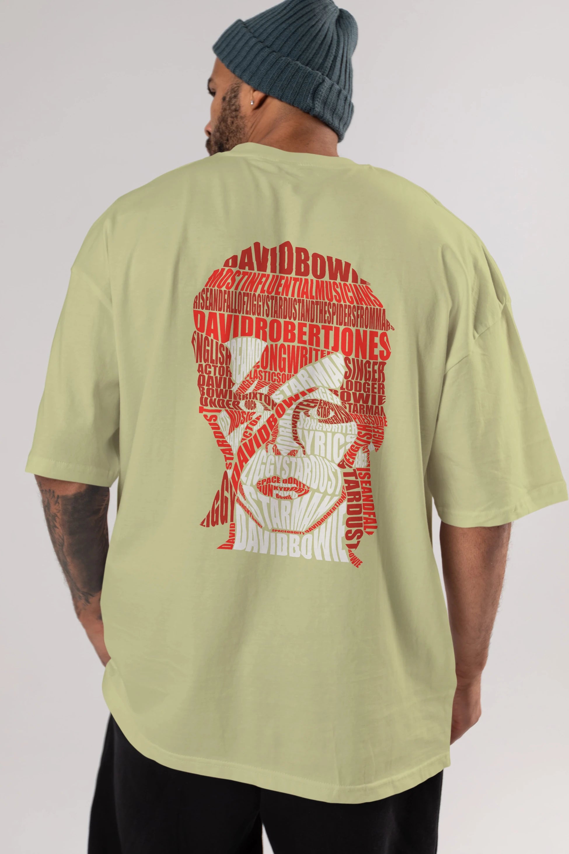 David Bowie Calligram Arka Baskılı Oversize t-shirt %100 pamuk Erkek Kadın Unisex
