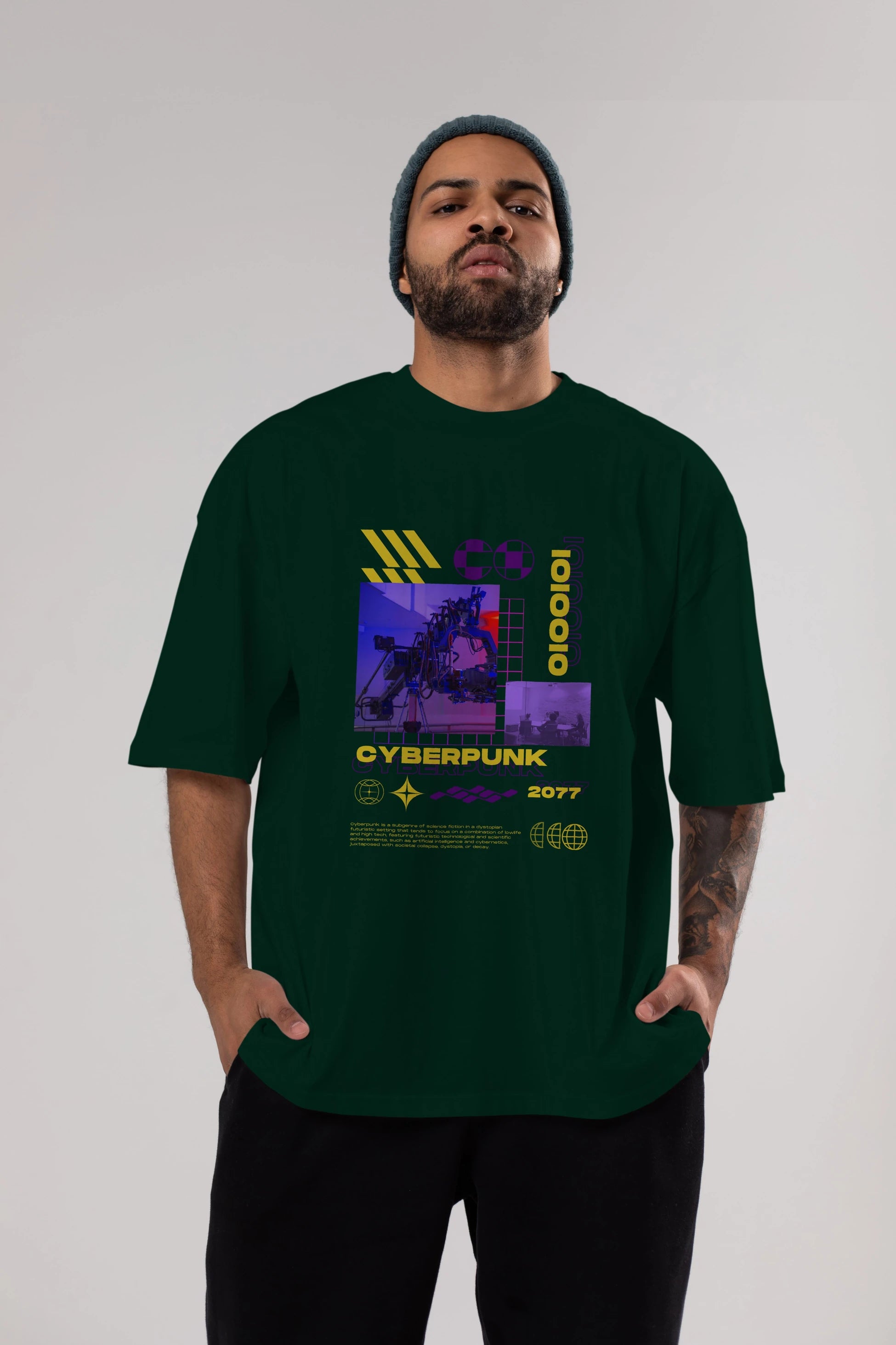 Cyberpunk Yazılı Ön Baskılı Oversize t-shirt Erkek Kadın Unisex