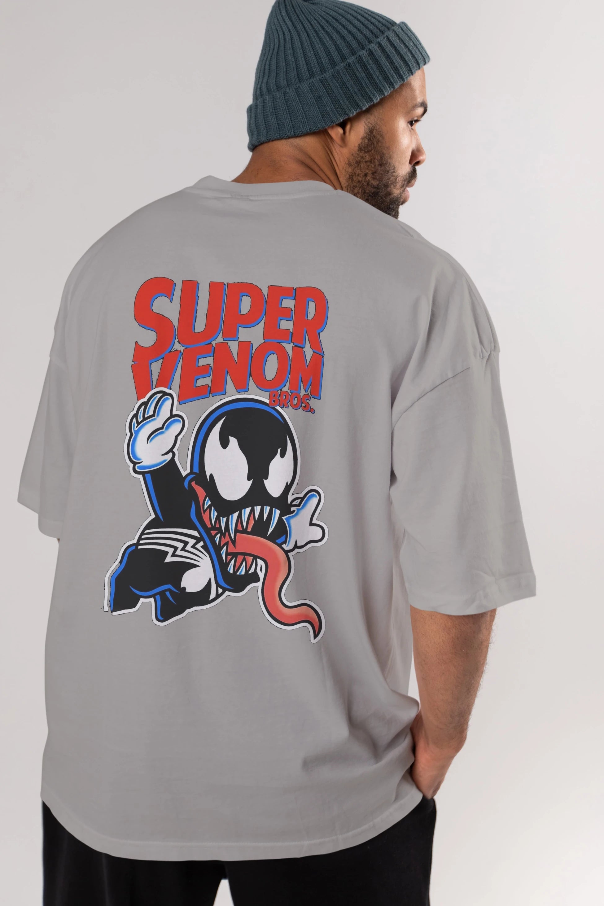 Super Venom Arka Baskılı Oversize t-shirt Erkek Kadın Unisex %100 Pamuk Bisiklet Yaka tişort