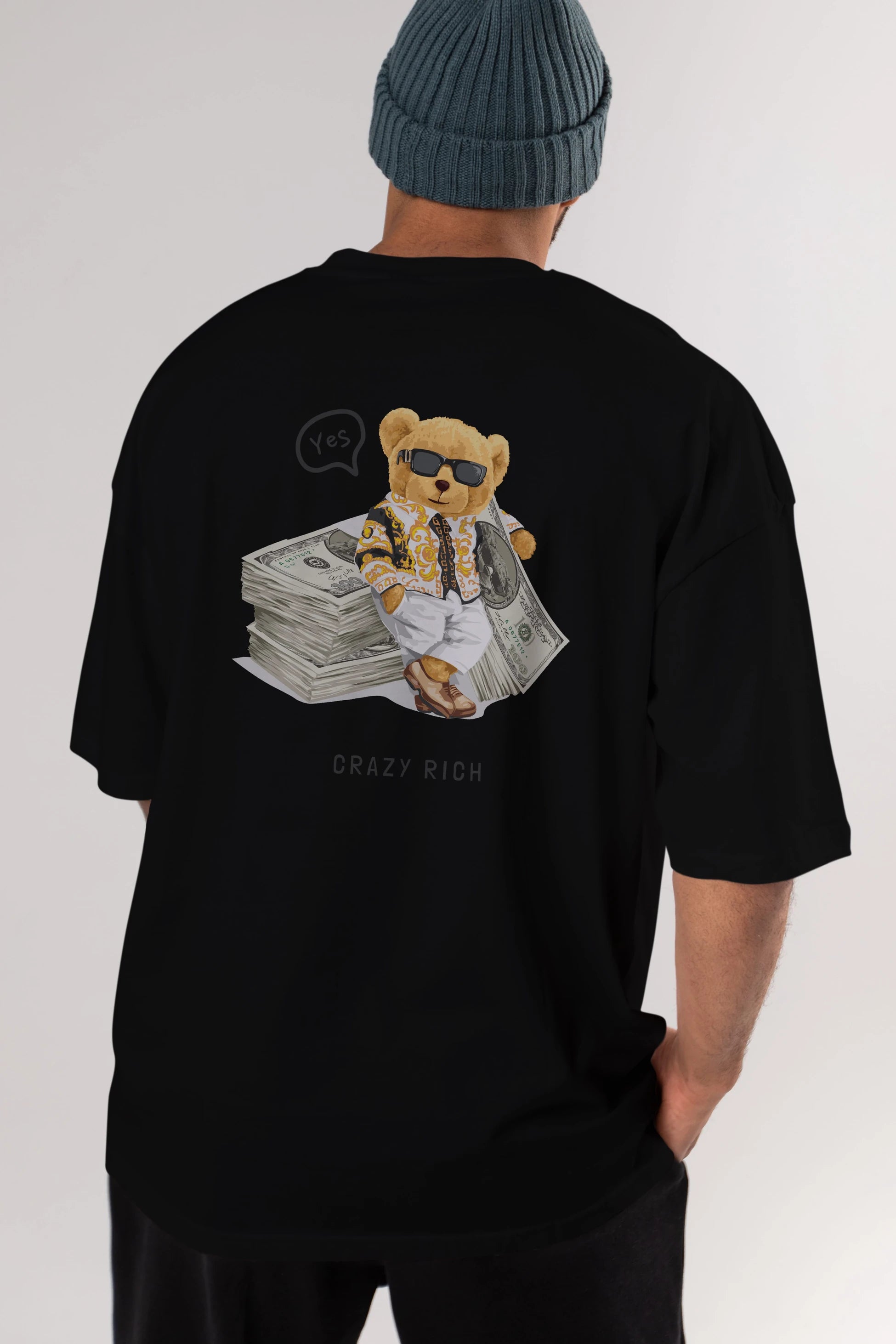 Teddy Bear Crazy Rich Arka Baskılı Oversize t-shirt Erkek Kadın Unisex %100 Pamuk