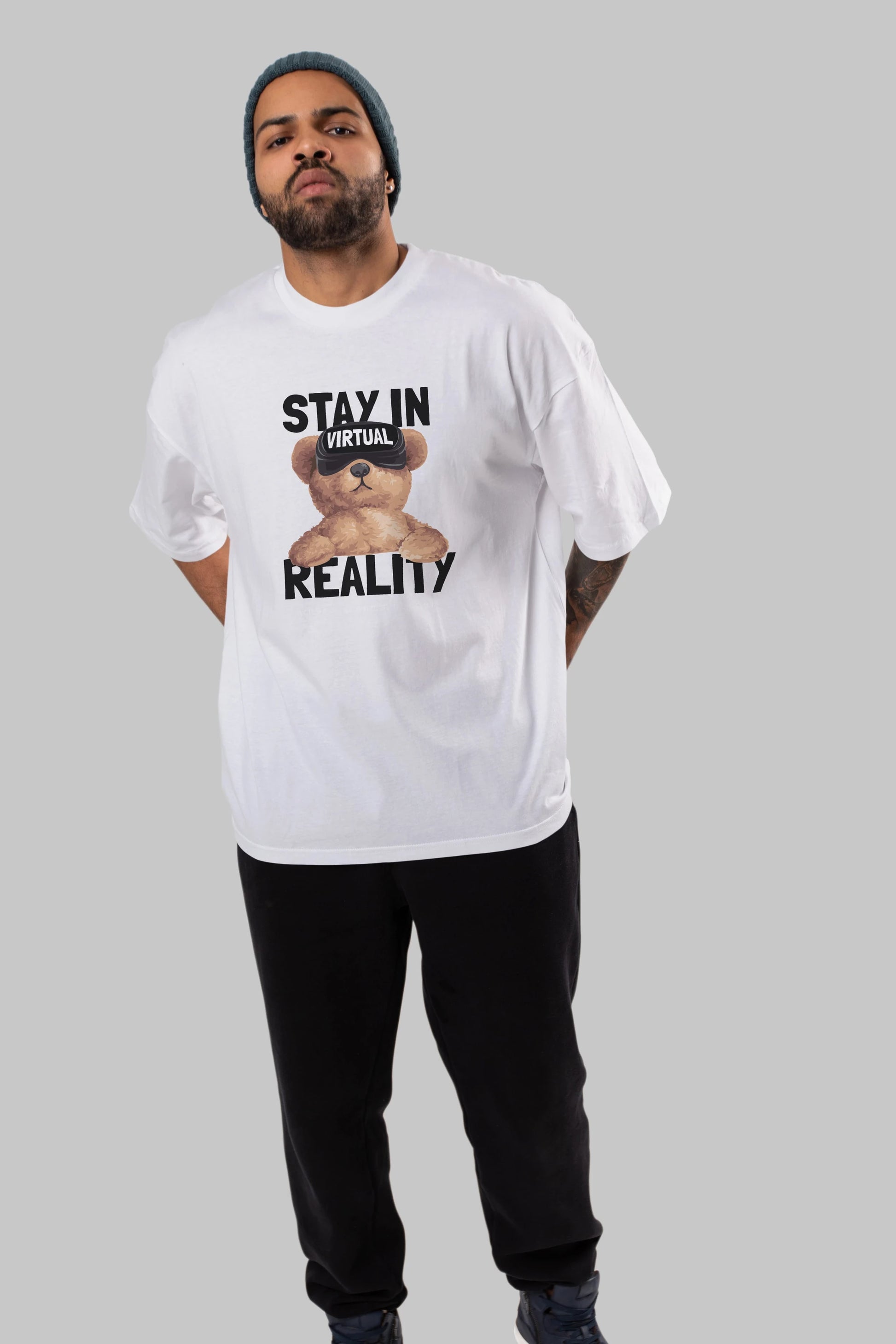 Teddy Stay In Reality Ön Baskılı Oversize t-shirt Erkek Kadın Unisex %100 Pamuk