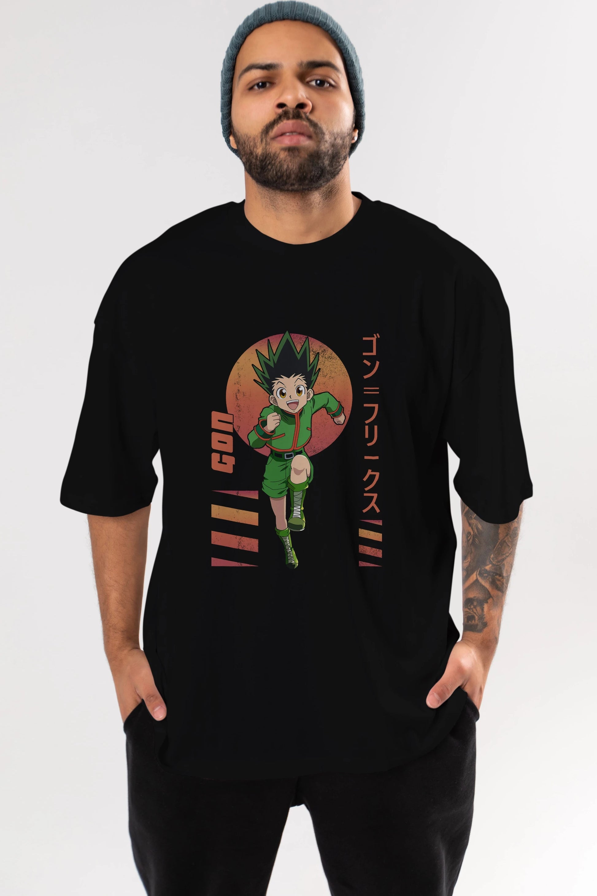 Gon Freecss HUNTER X HUNTER 2 Anime Ön Baskılı Oversize t-shirt %100 pamuk Erkek Kadın Unisex