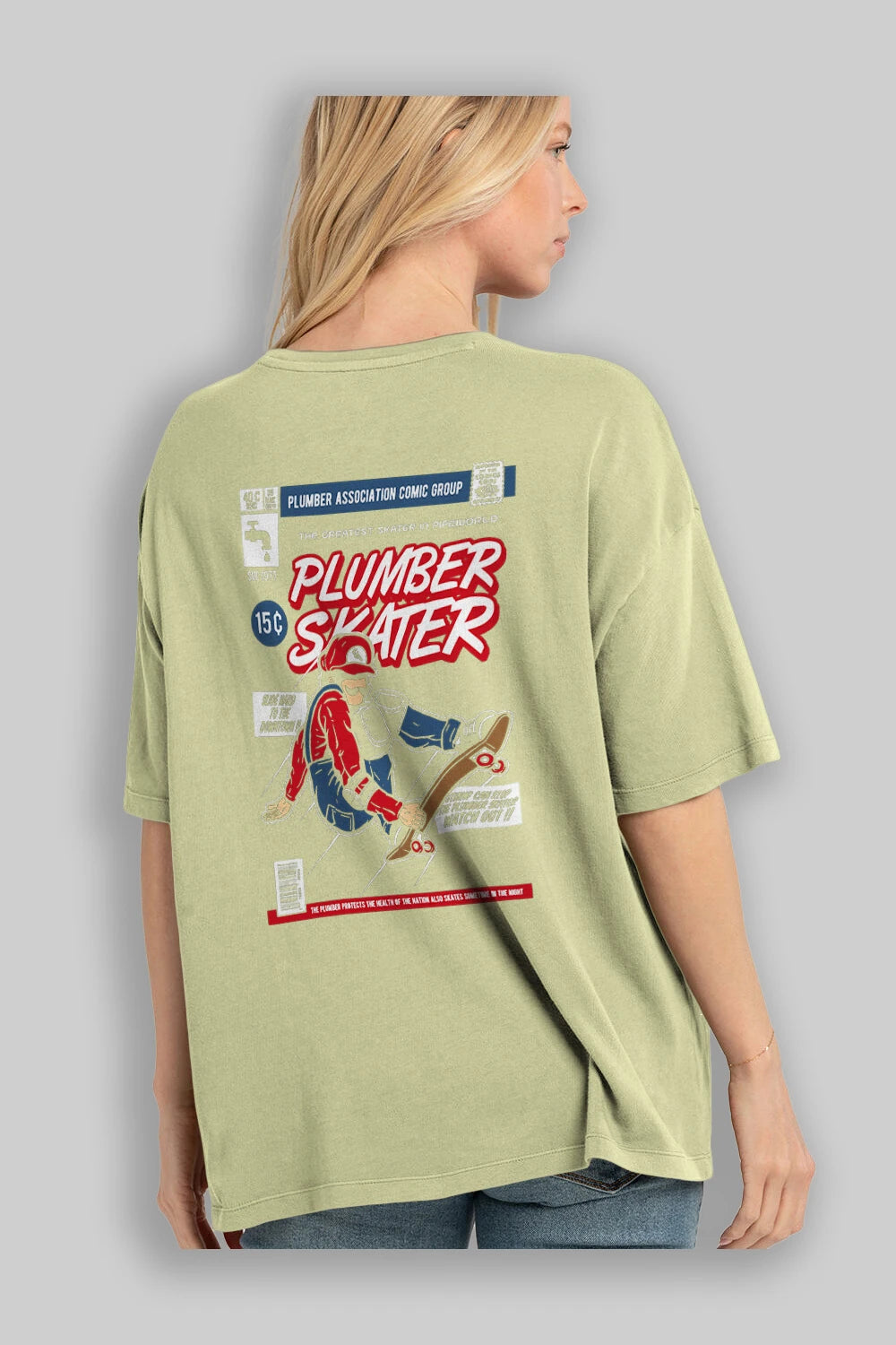Plumber Skater Arka Baskılı Oversize t-shirt Erkek Kadın Unisex %100 Pamuk