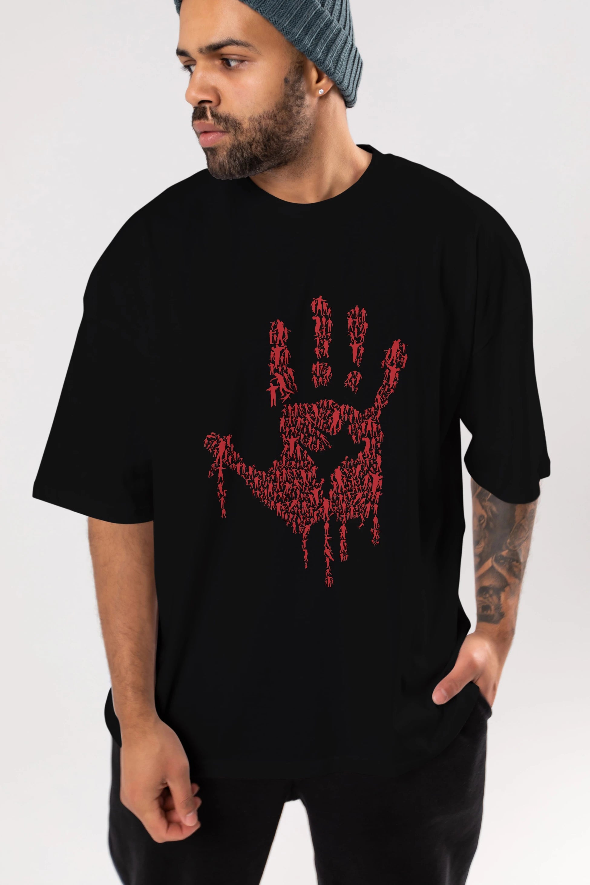 Hand Of Zombies Ön Baskılı Oversize t-shirt %100 pamuk Erkek Kadın Unisex