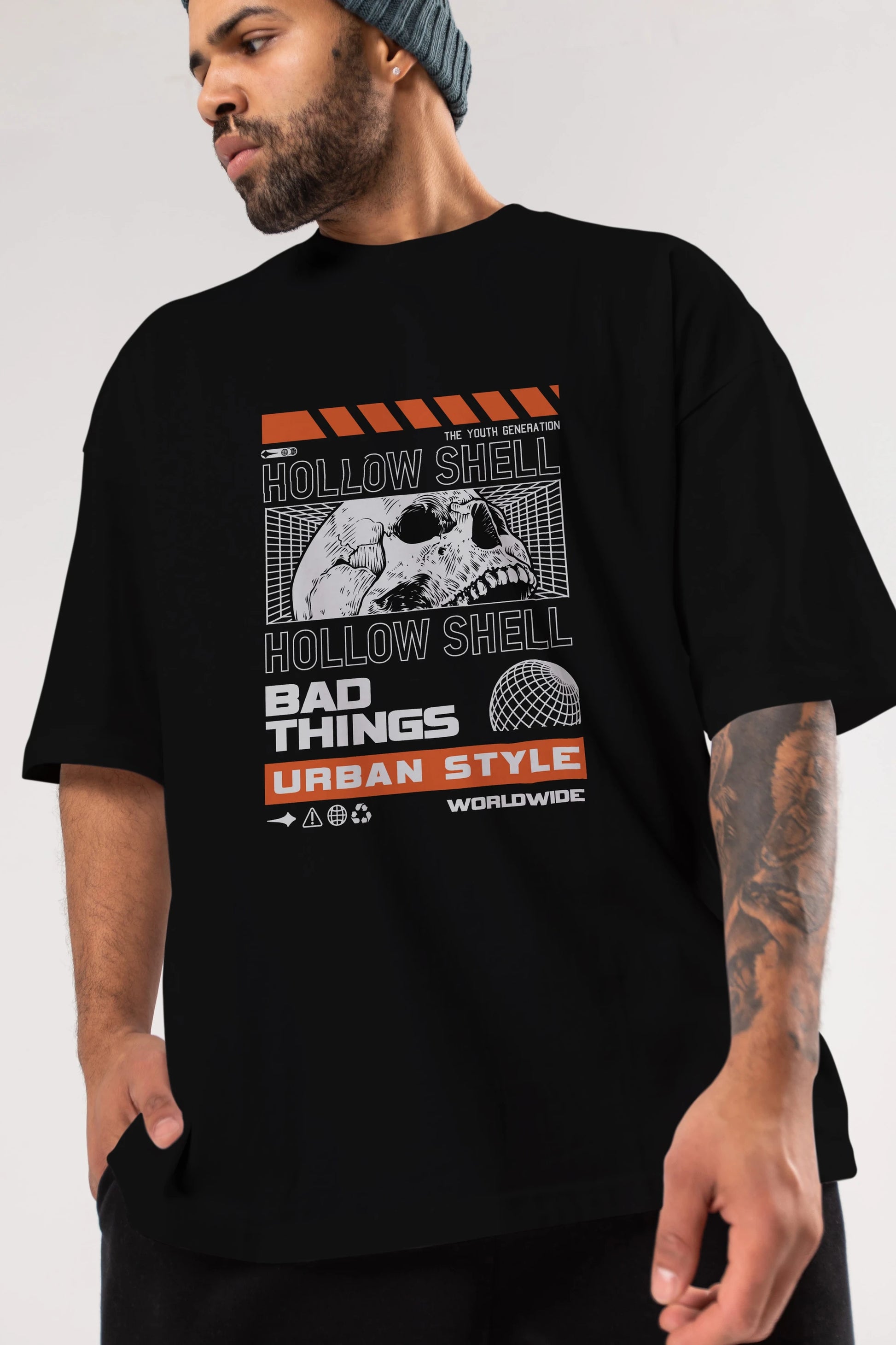 Hollow Shell Ön Baskılı Oversize t-shirt Erkek Kadın Unisex
