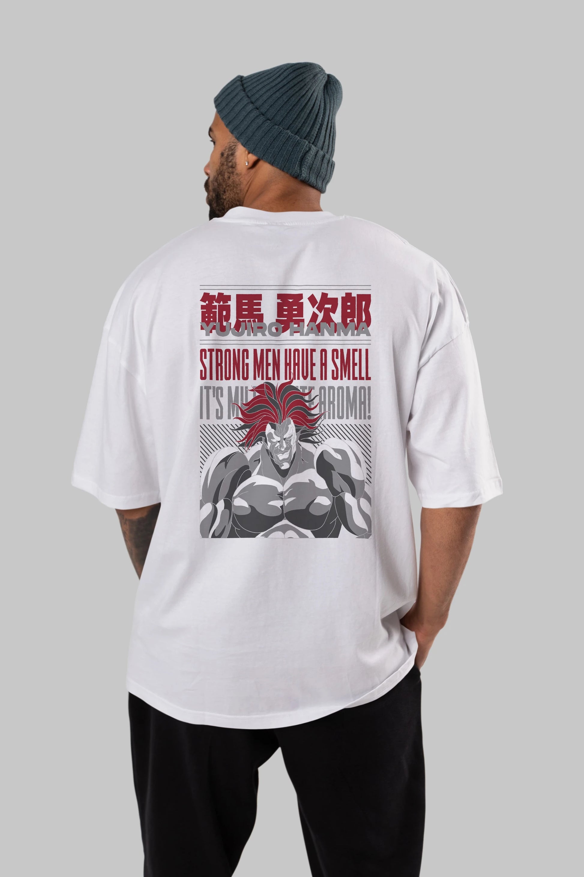YUJIRO HANMA Anime Arka Baskılı Oversize t-shirt Erkek Kadın Unisex