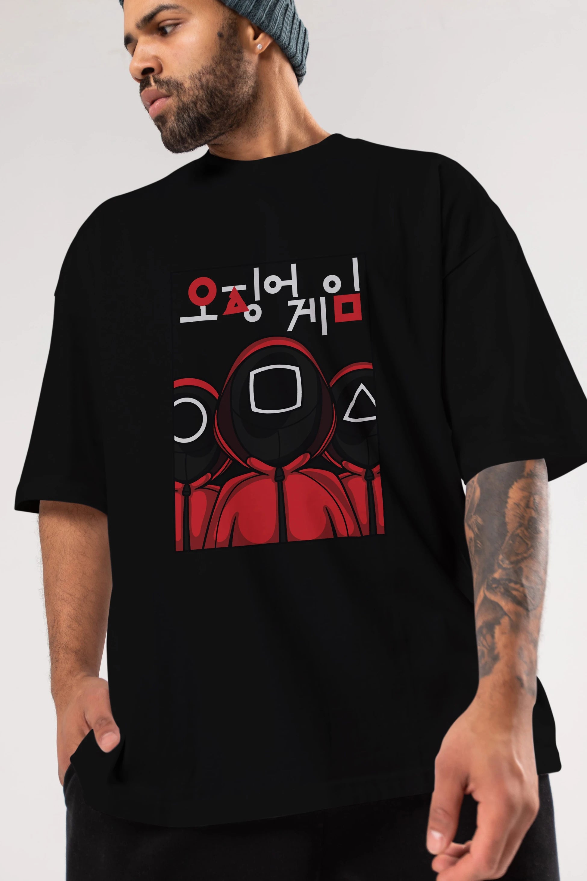 Squid Game (7) Ön Baskılı Oversize t-shirt Erkek Kadın Unisex %100 Pamuk Bisiklet Yaka tişort