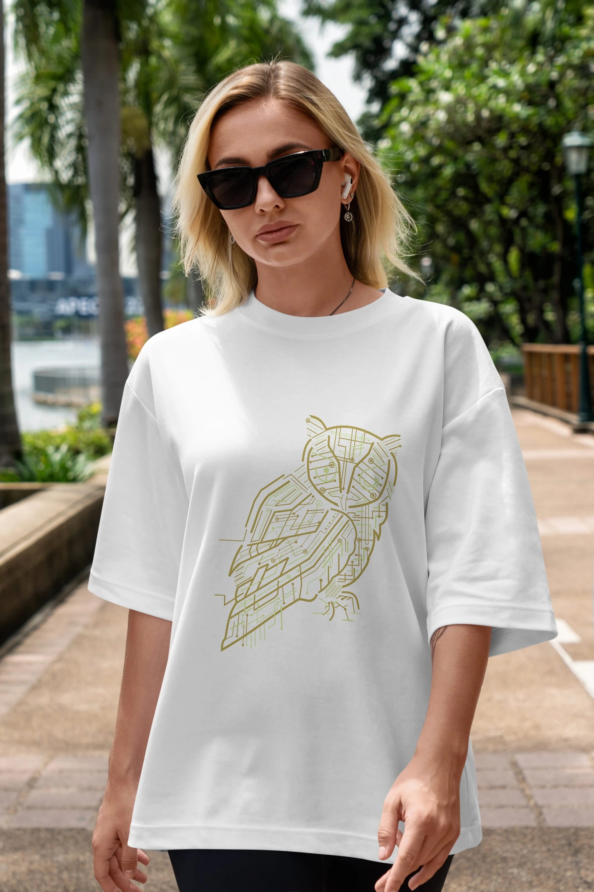 Electrical Owl Ön Baskılı Oversize t-shirt %100 pamuk Erkek Kadın Unisex