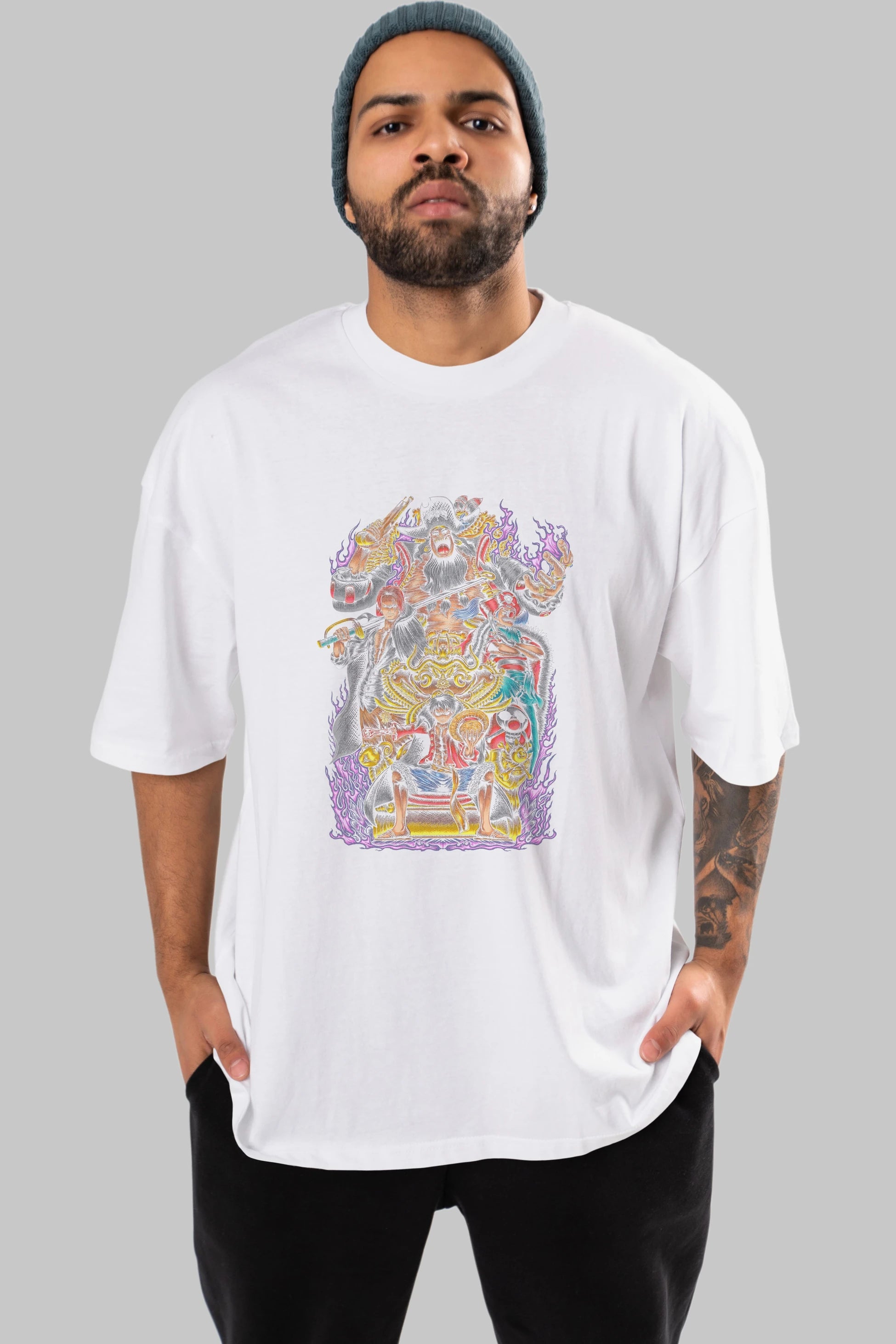 ONE PIECE (8) Anime Ön Baskılı Oversize t-shirt %100 pamuk Erkek Kadın Unisex