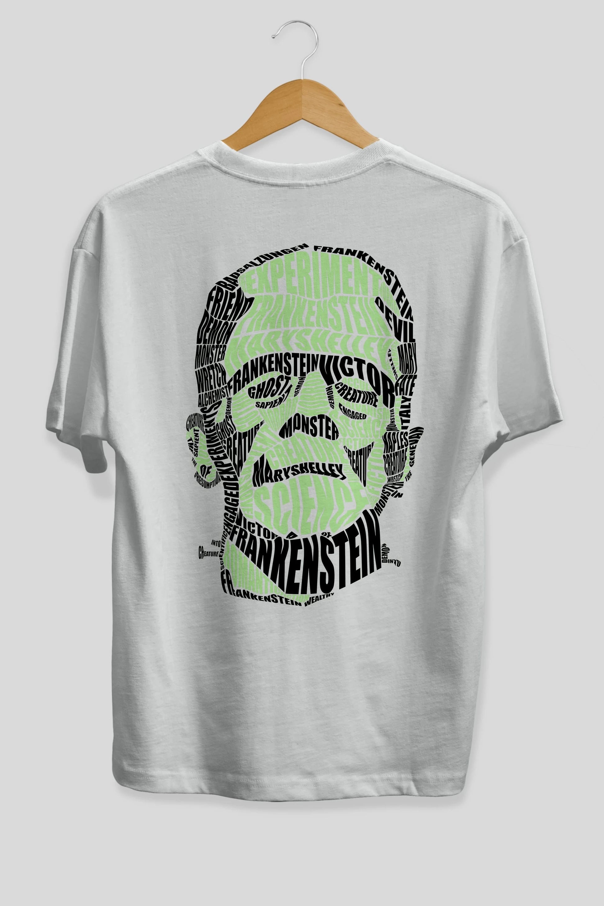 Frankenstein Calligram Arka Baskılı Oversize t-shirt %100 pamuk Erkek Kadın Unisex