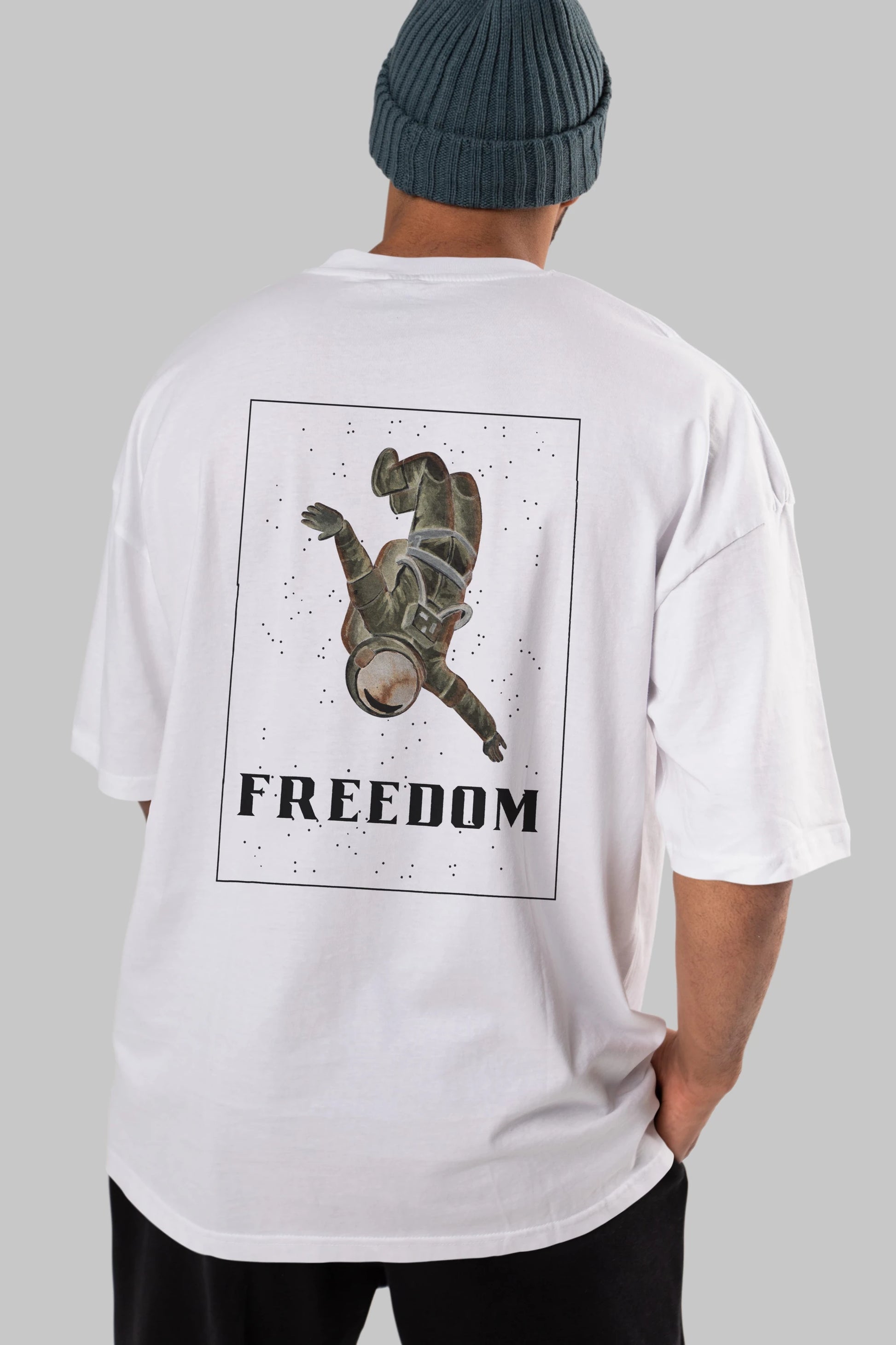 Freedom Astronaut Arka Baskılı Oversize t-shirt Erkek Kadın Unisex