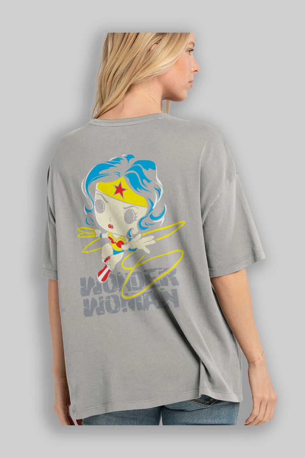 Wonder Woman Arka Baskılı Oversize t-shirt Erkek Kadın Unisex %100 Pamuk Bisiklet Yaka tişort