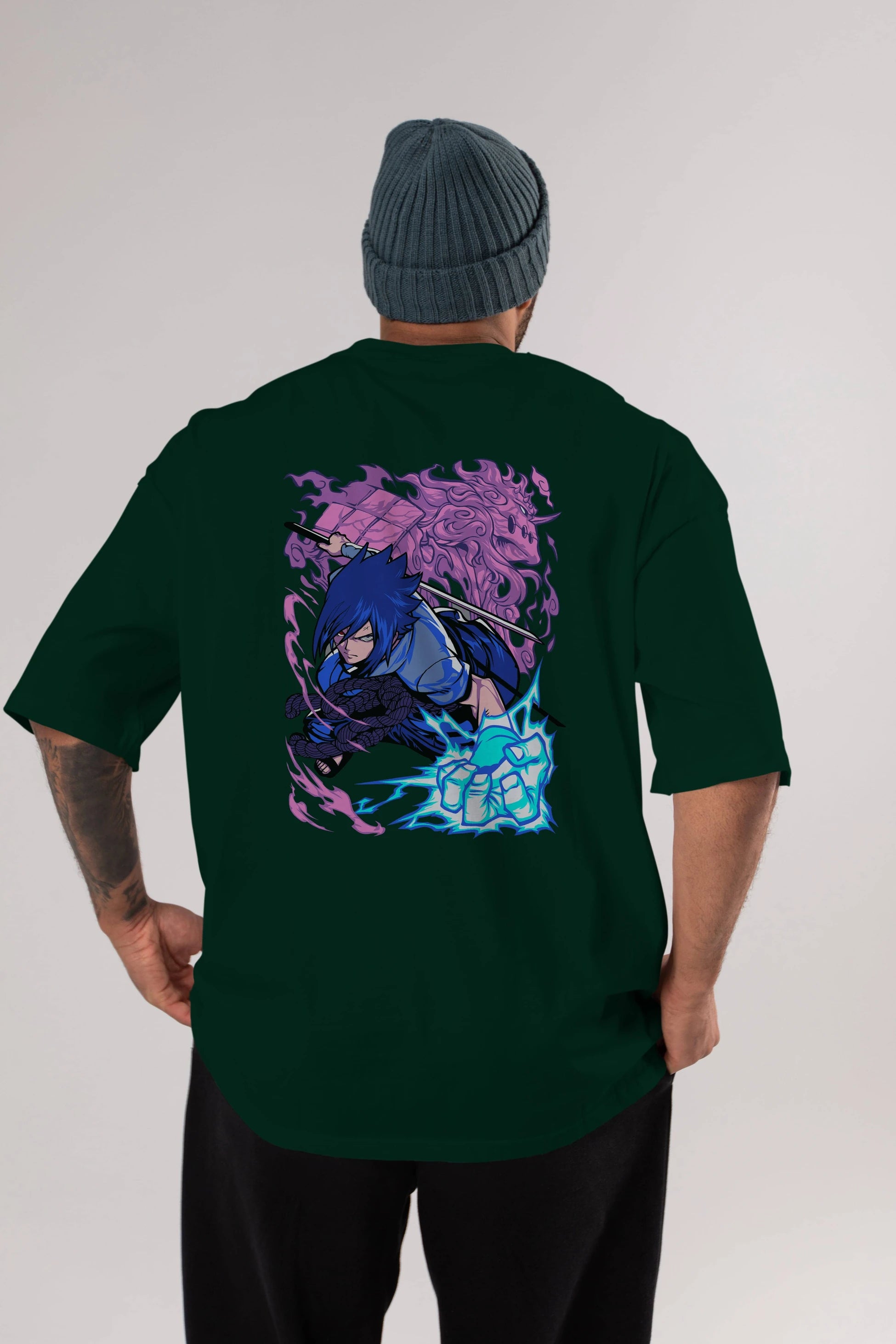 NARUTO SASUKE UCHIHA 2 Anime Arka Baskılı Oversize t-shirt Erkek Kadın Unisex