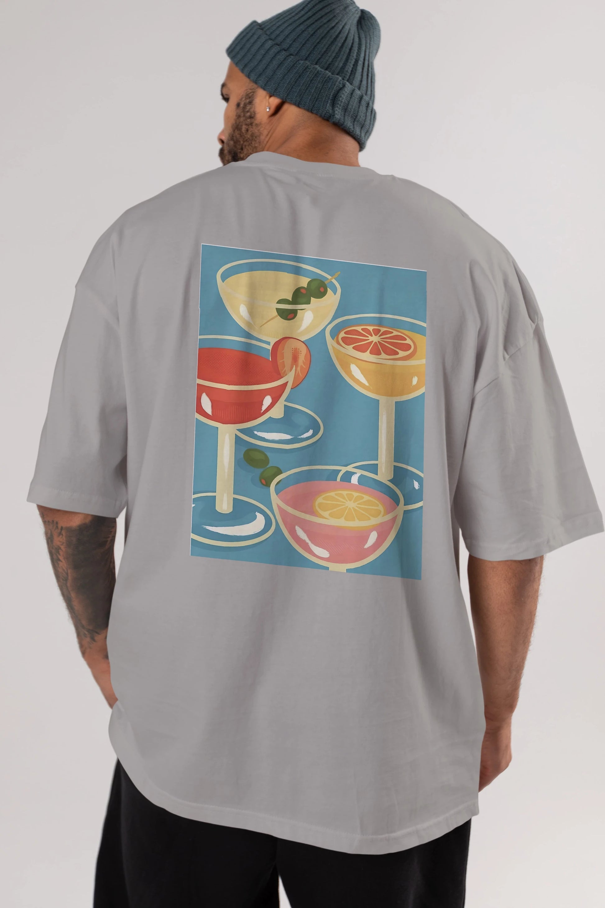 Cocktails Arka Baskılı Oversize t-shirt Erkek Kadın Unisex %100 Pamuk Bisiklet Yaka tişort