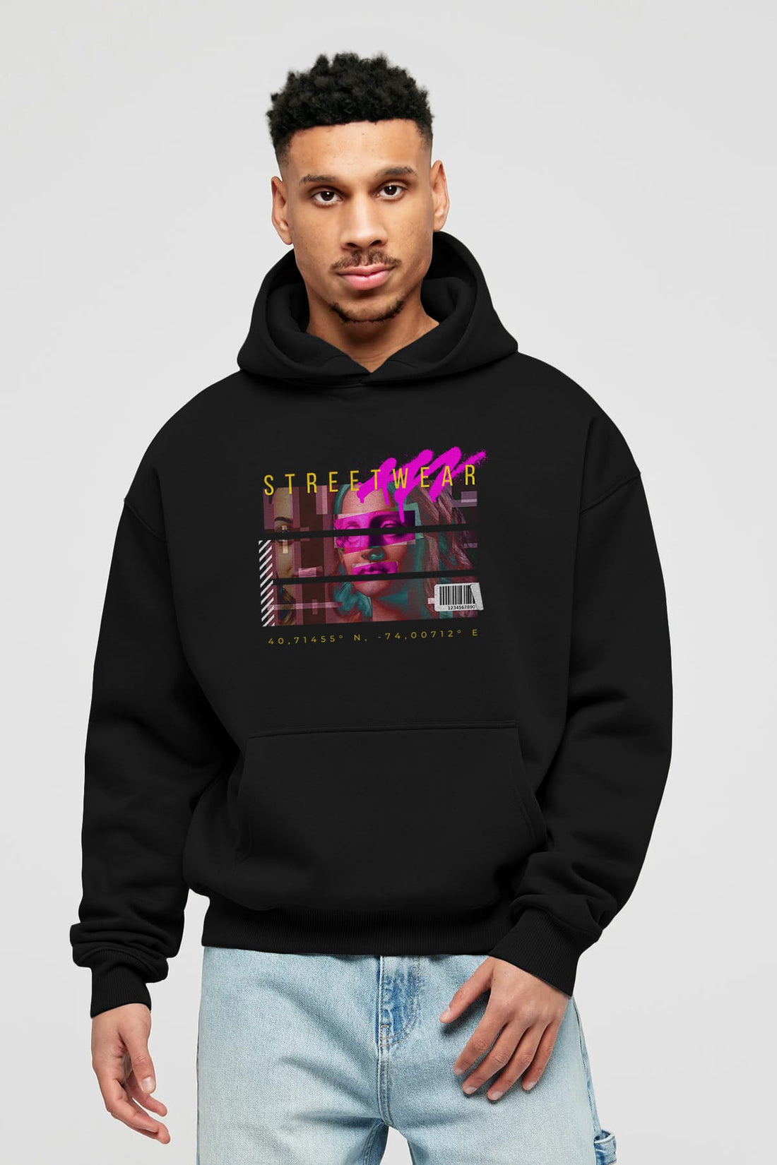 Futuristic Streetwear 2 Ön Baskılı Oversize Hoodie Kapüşonlu Sweatshirt Erkek Kadın Unisex