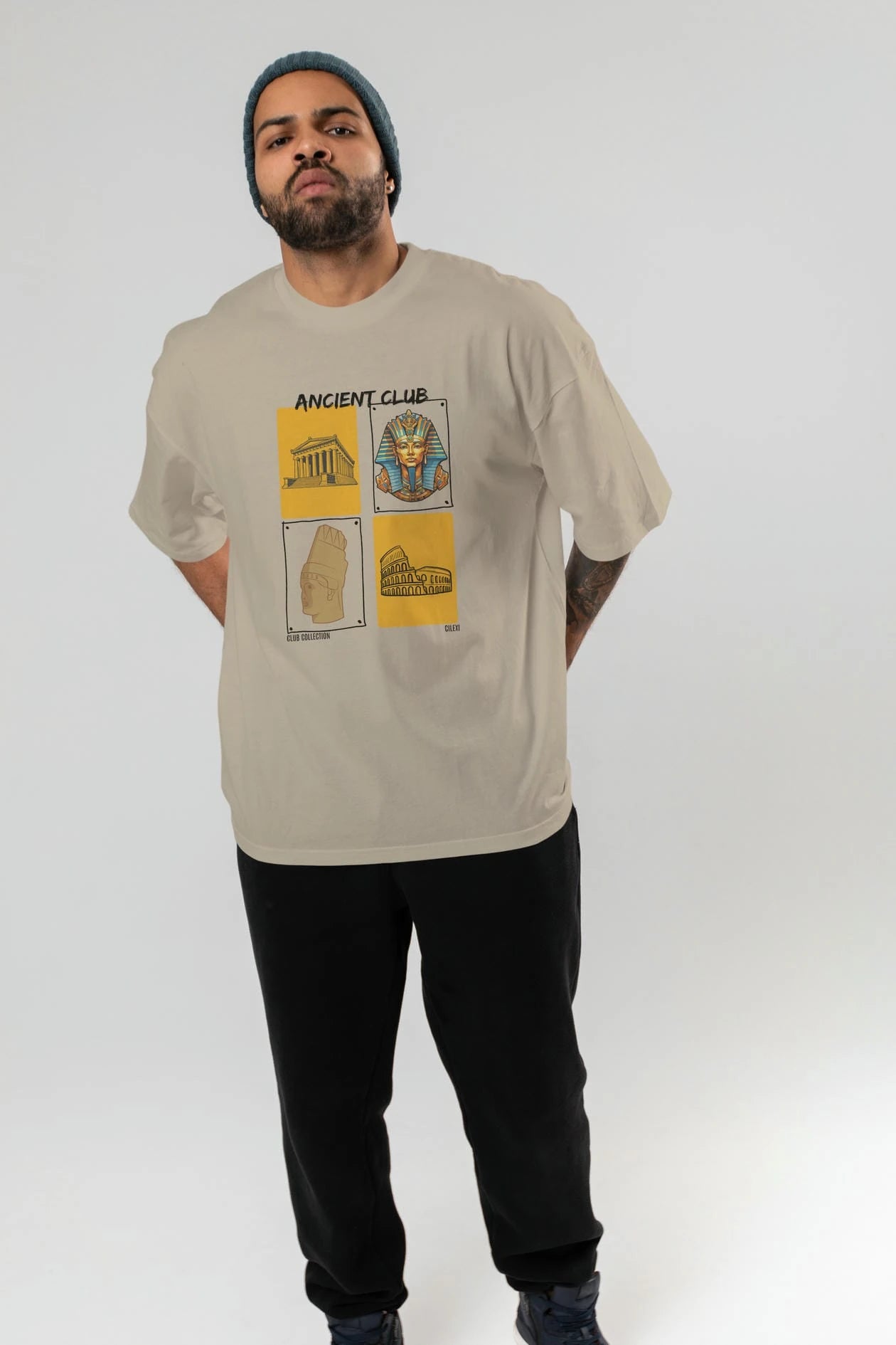 Ancient Club ön Baskılı Oversize t-shirt Erkek Kadın %100 Pamuk Bisiklet Yaka tişort