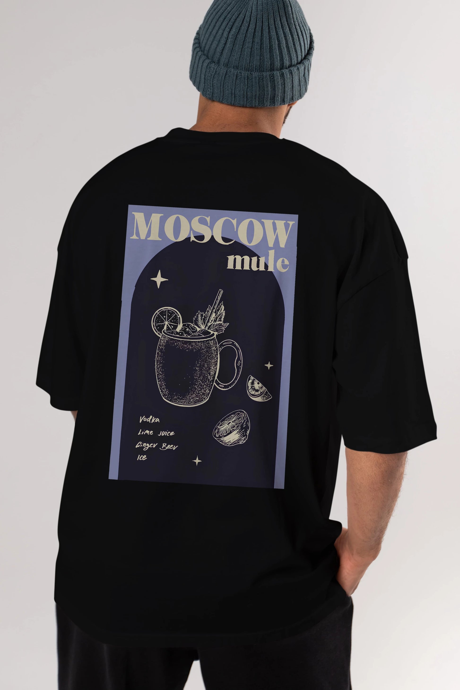 Moscow Mule Arka Baskılı Oversize t-shirt Erkek Kadın Unisex %100 Pamuk Bisiklet Yaka tişort