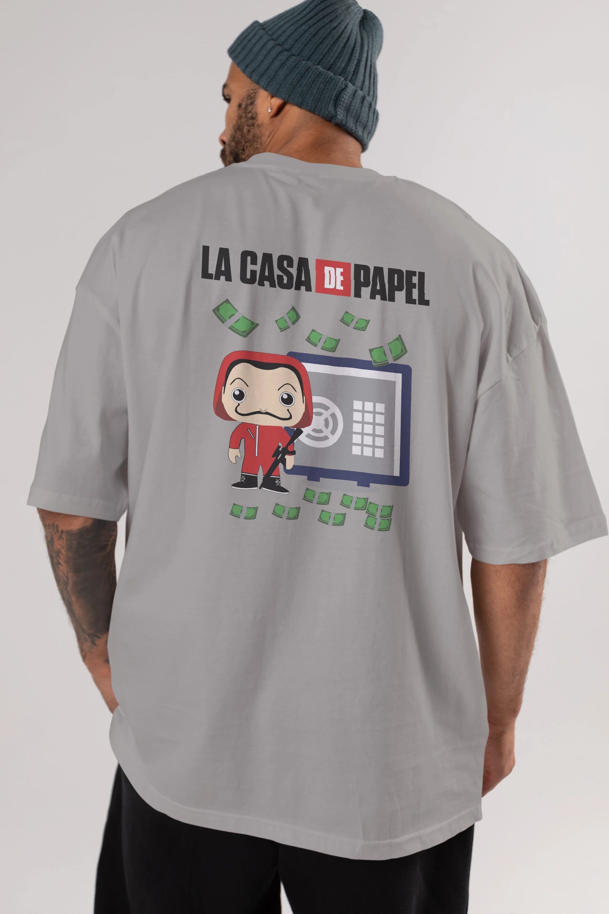 La Casa De Papel (4) Arka Baskılı Oversize t-shirt Erkek Kadın Unisex %100 Pamuk Bisiklet Yaka tişort