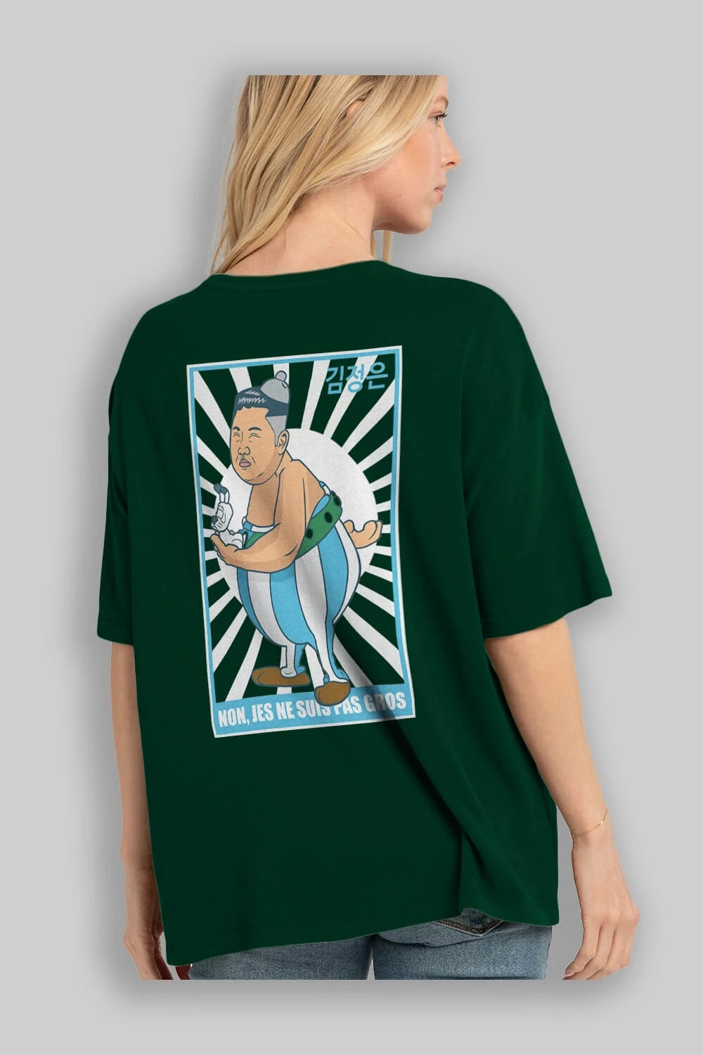 Obelix Jong Un Arka Baskılı Oversize t-shirt Erkek Kadın Unisex %100 Pamuk tişort