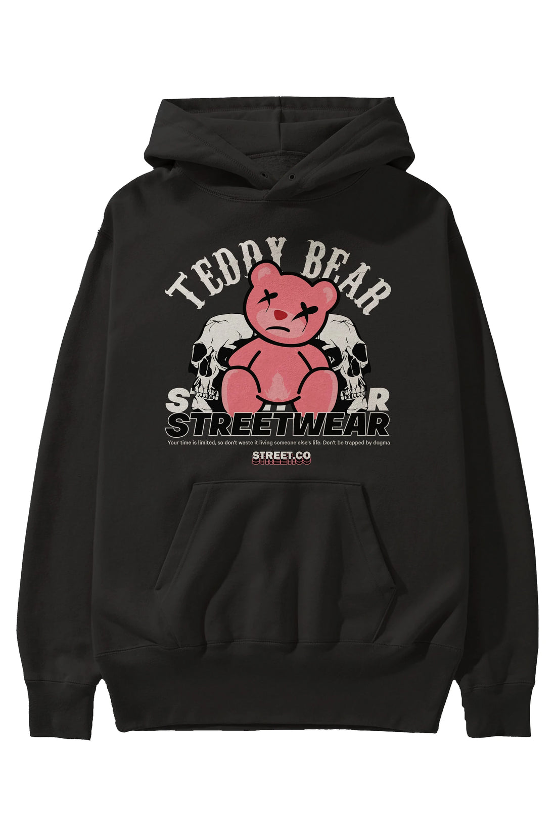 Teddy Bear Streetwear 2 Ön Baskılı Hoodie Oversize Kapüşonlu Sweatshirt Erkek Kadın Unisex