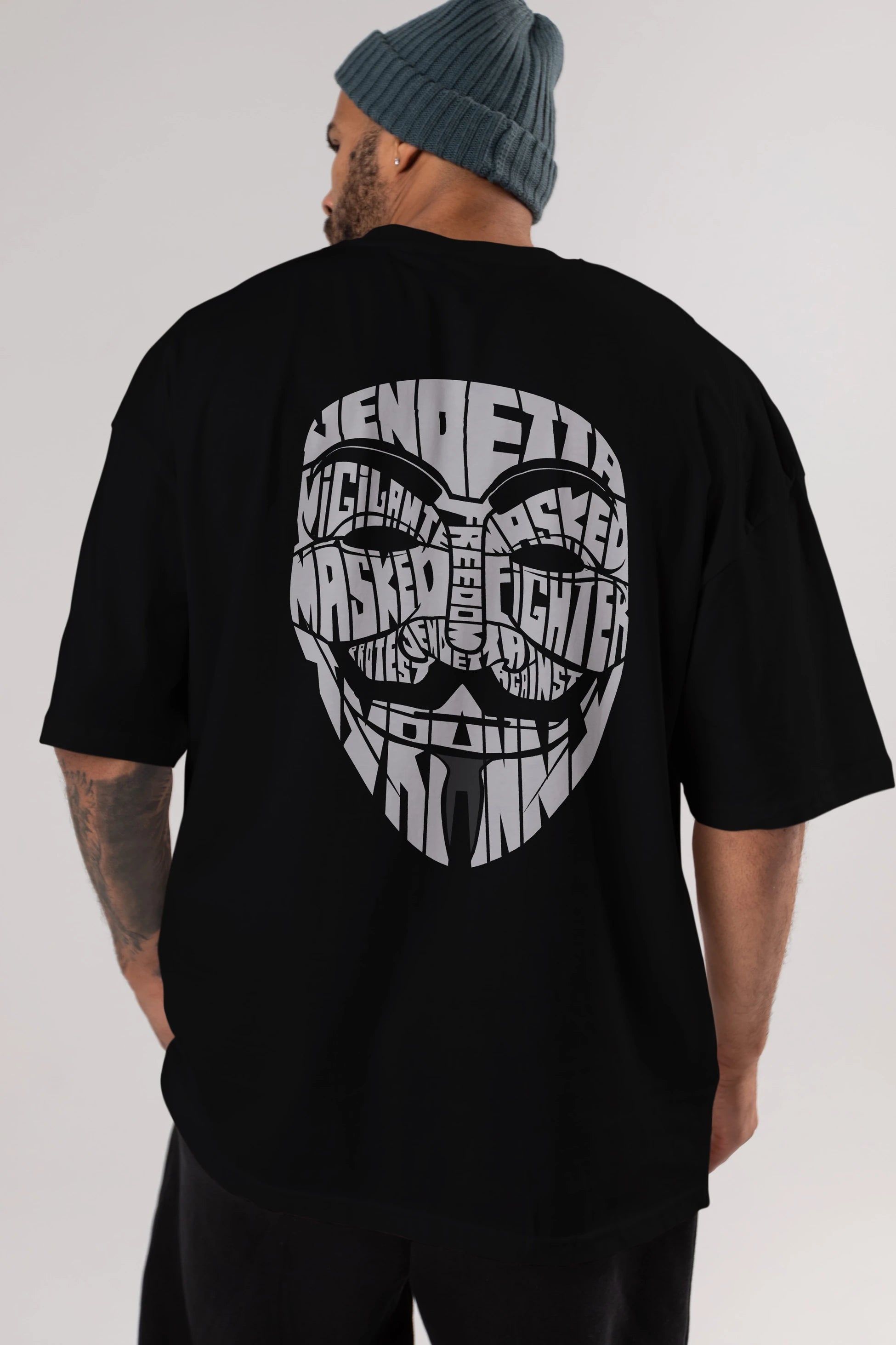 Vendetta Arka Baskılı Oversize t-shirt %100 pamuk Erkek Kadın Unisex