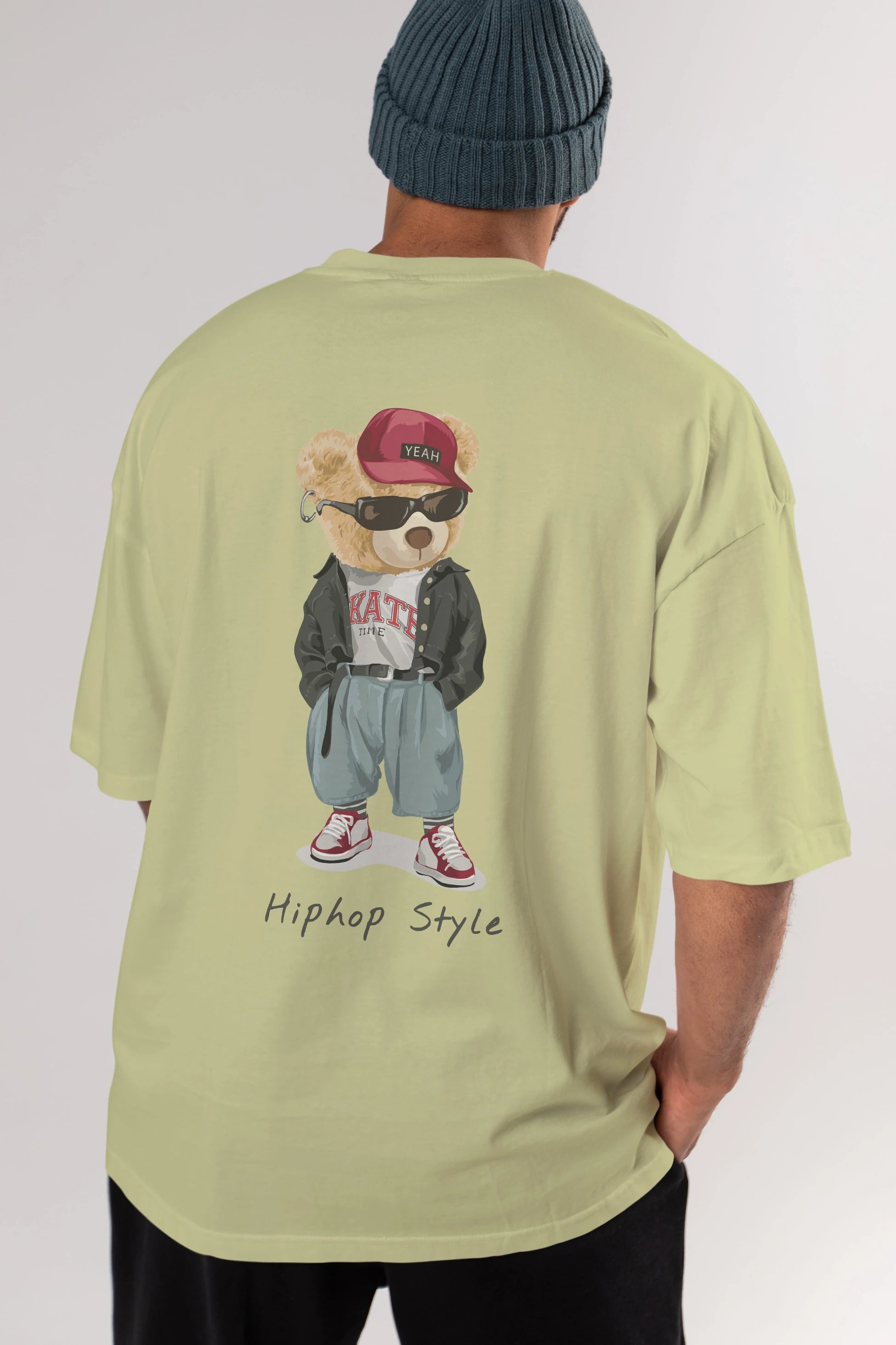 Teddy Bear Hiphop Style Arka Baskılı Oversize t-shirt Erkek Kadın Unisex %100 Pamuk