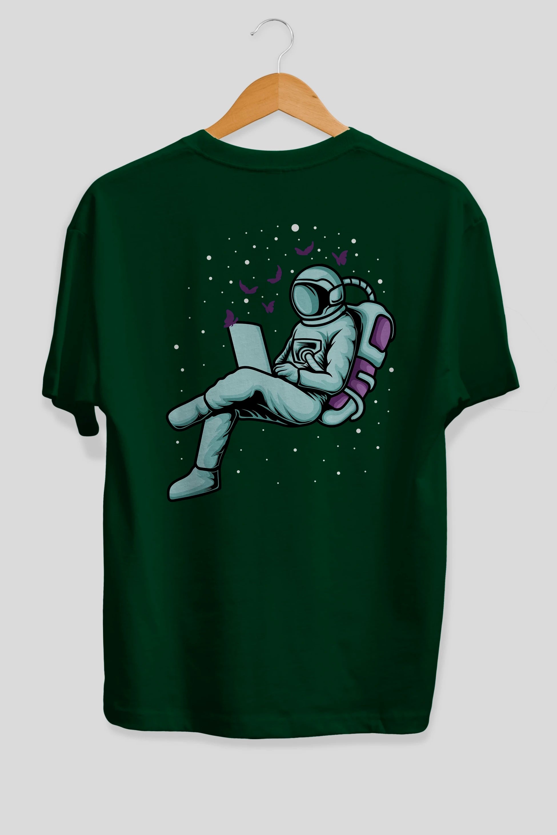 Work with Butterflies in Space Arka Baskılı Oversize t-shirt Erkek Kadın Unisex